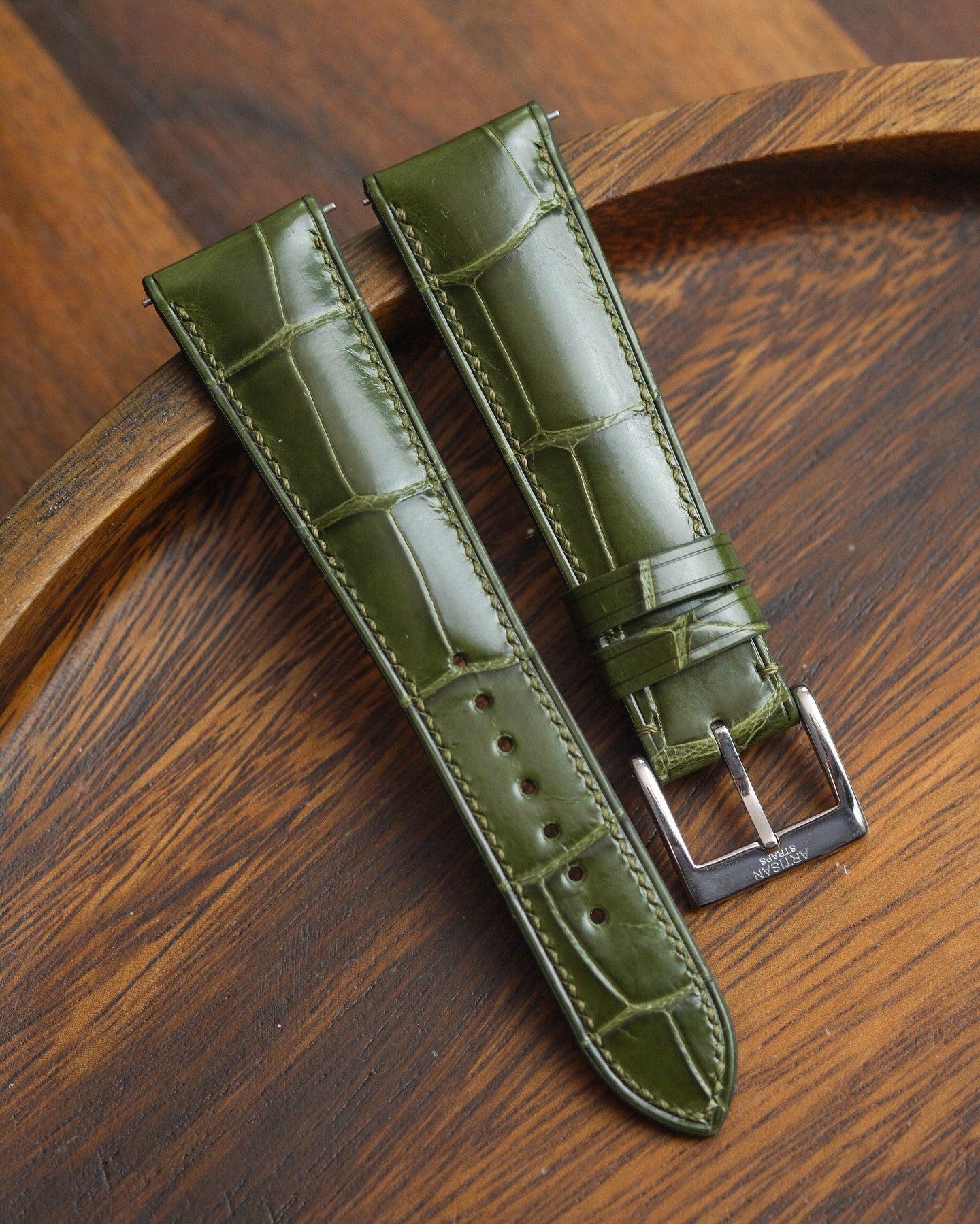 Olive Green Glazed Alligator (Padded) Leather Strap