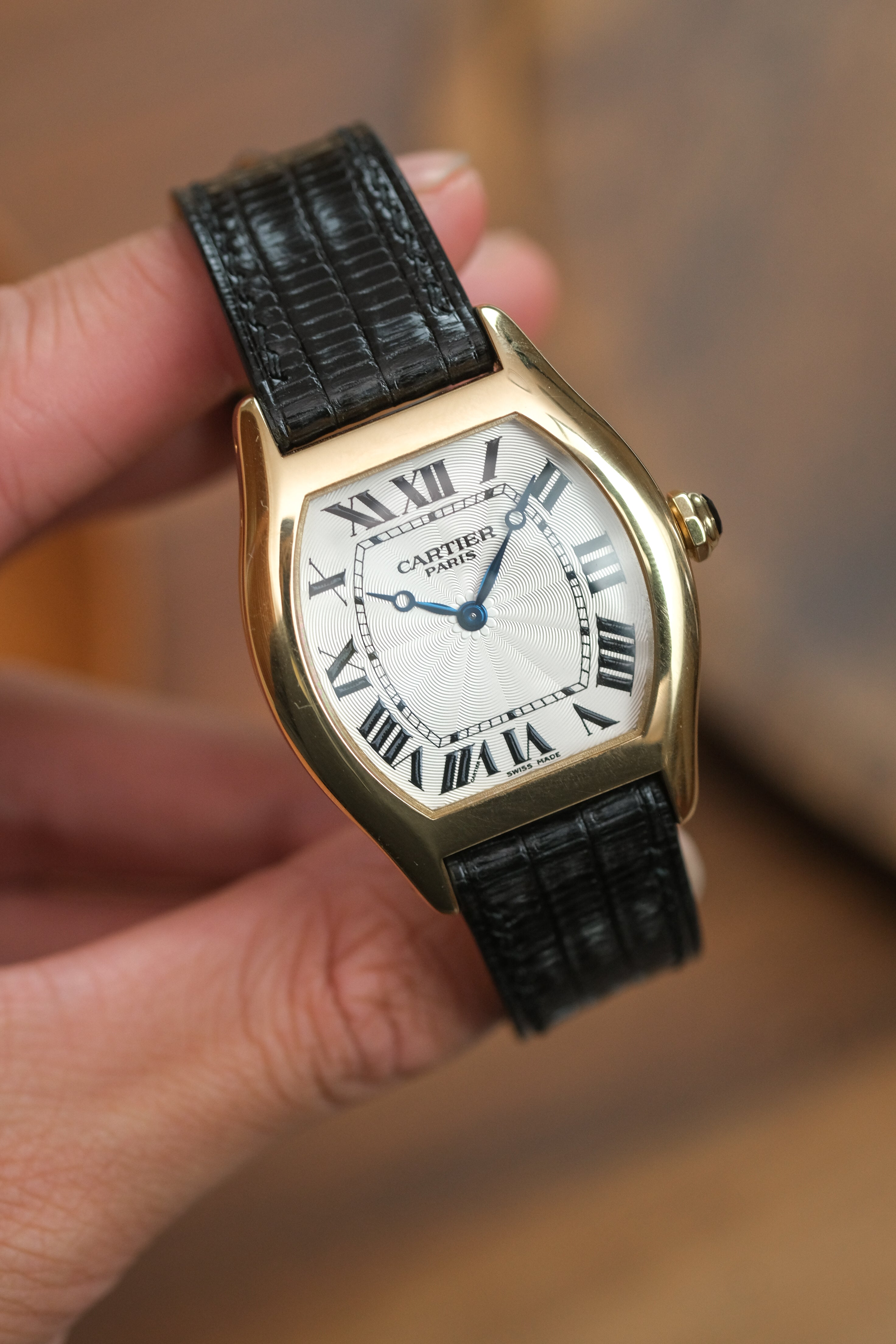 Correa de piel de lagarto negra