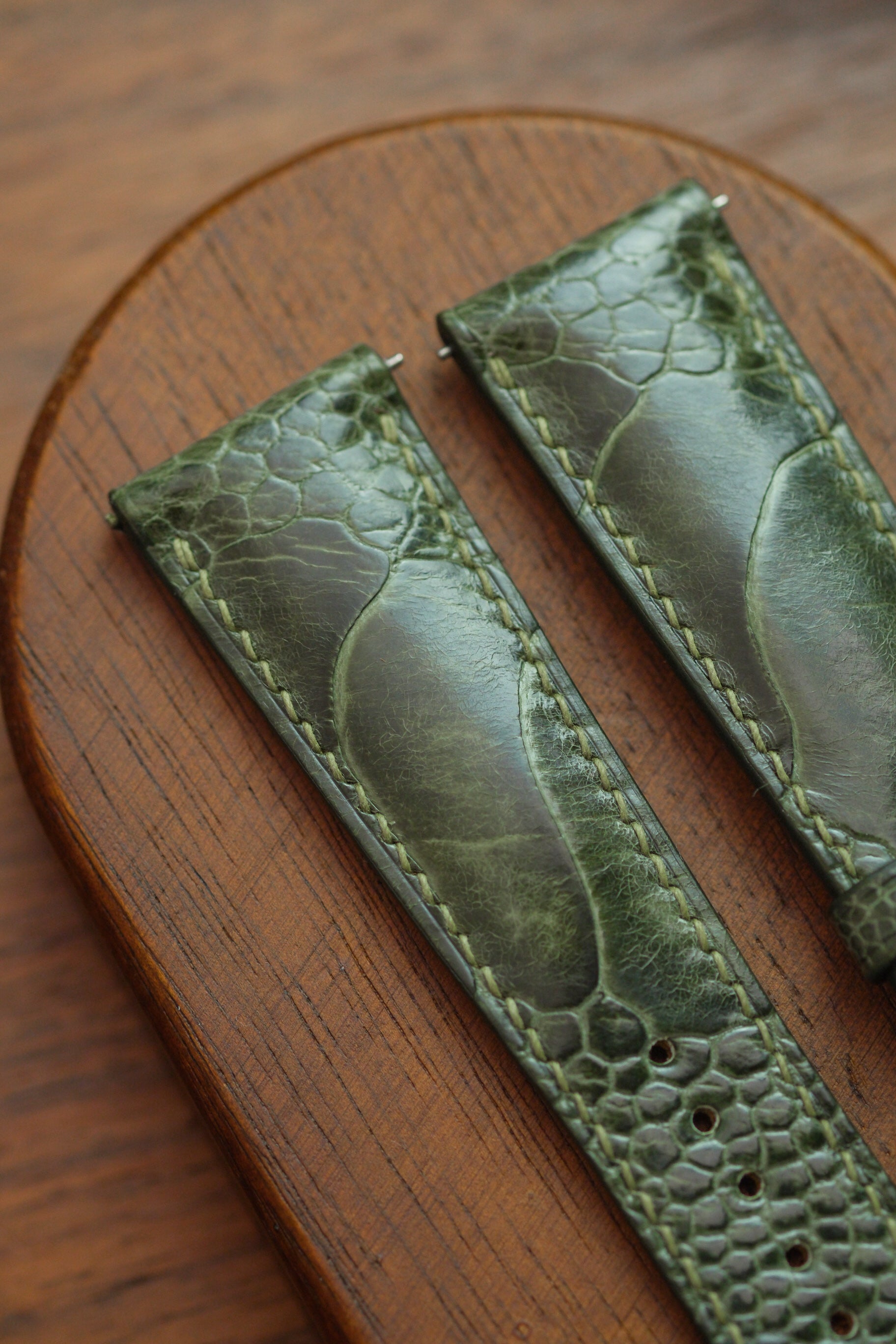 Olive Green Ostrich Leg Leather Strap - Artisan Straps