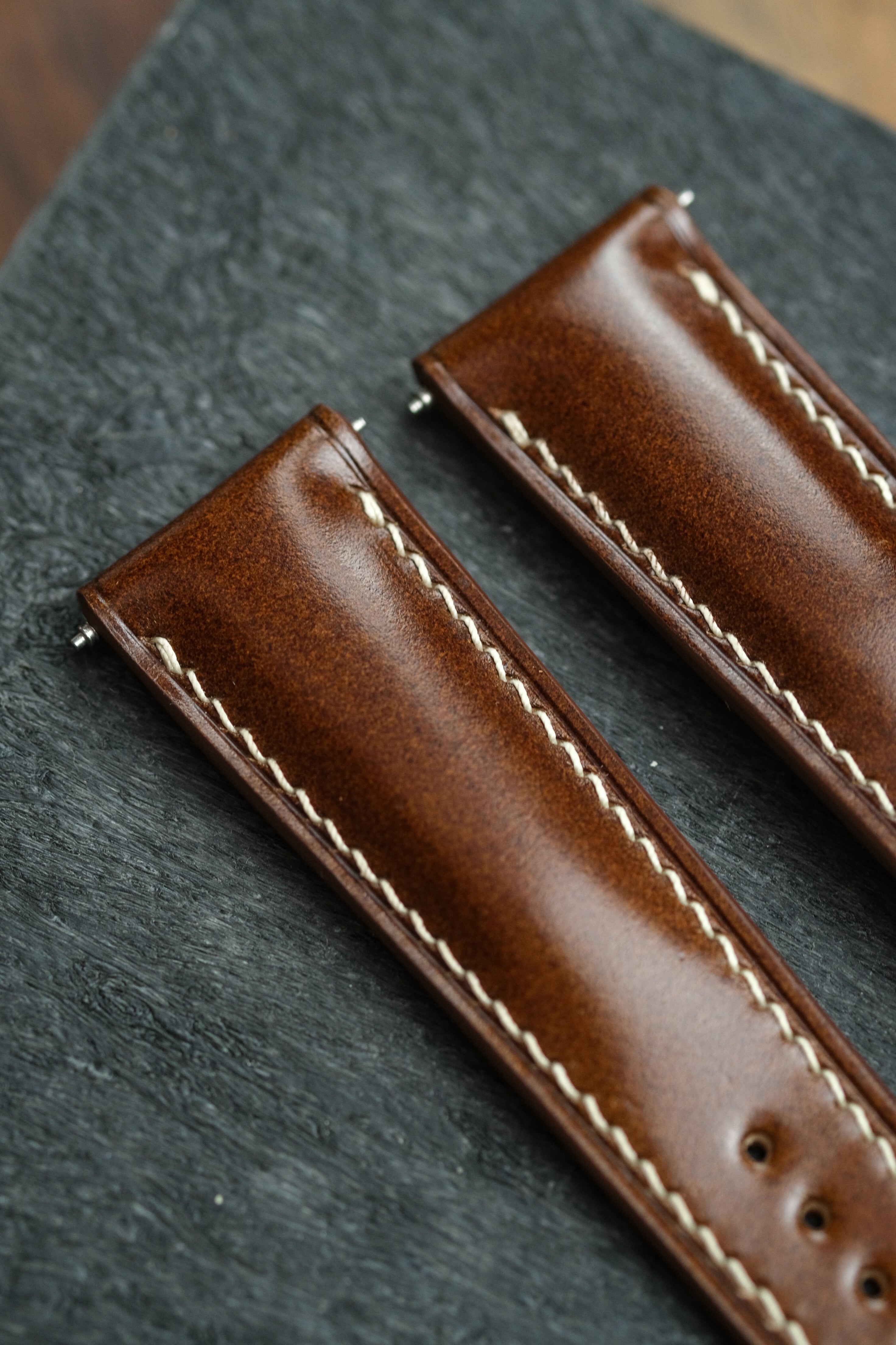 Cognac Shell Cordovan (Padded) Leather Strap - Artisan Straps