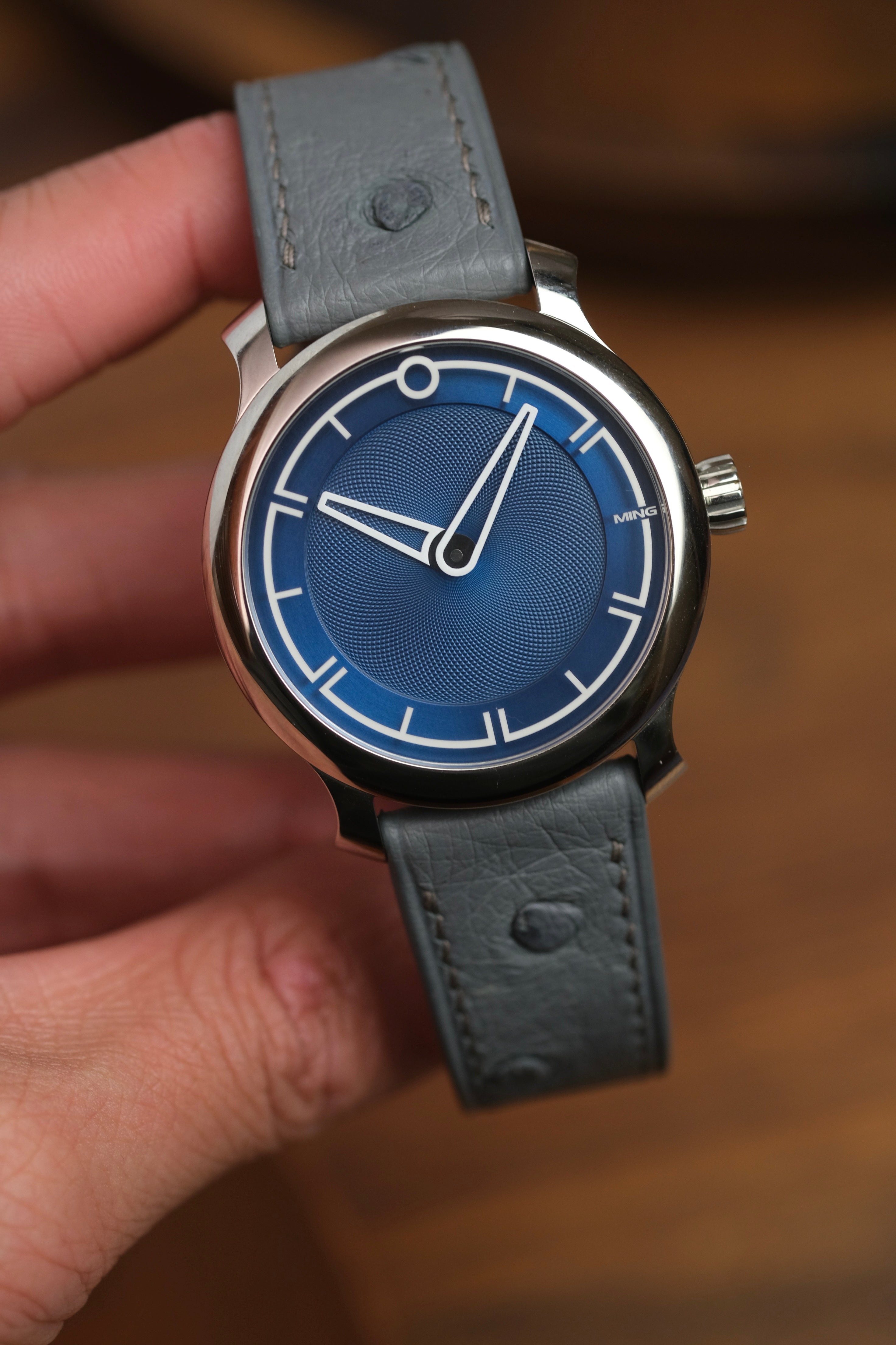 Correa de piel de avestruz gris