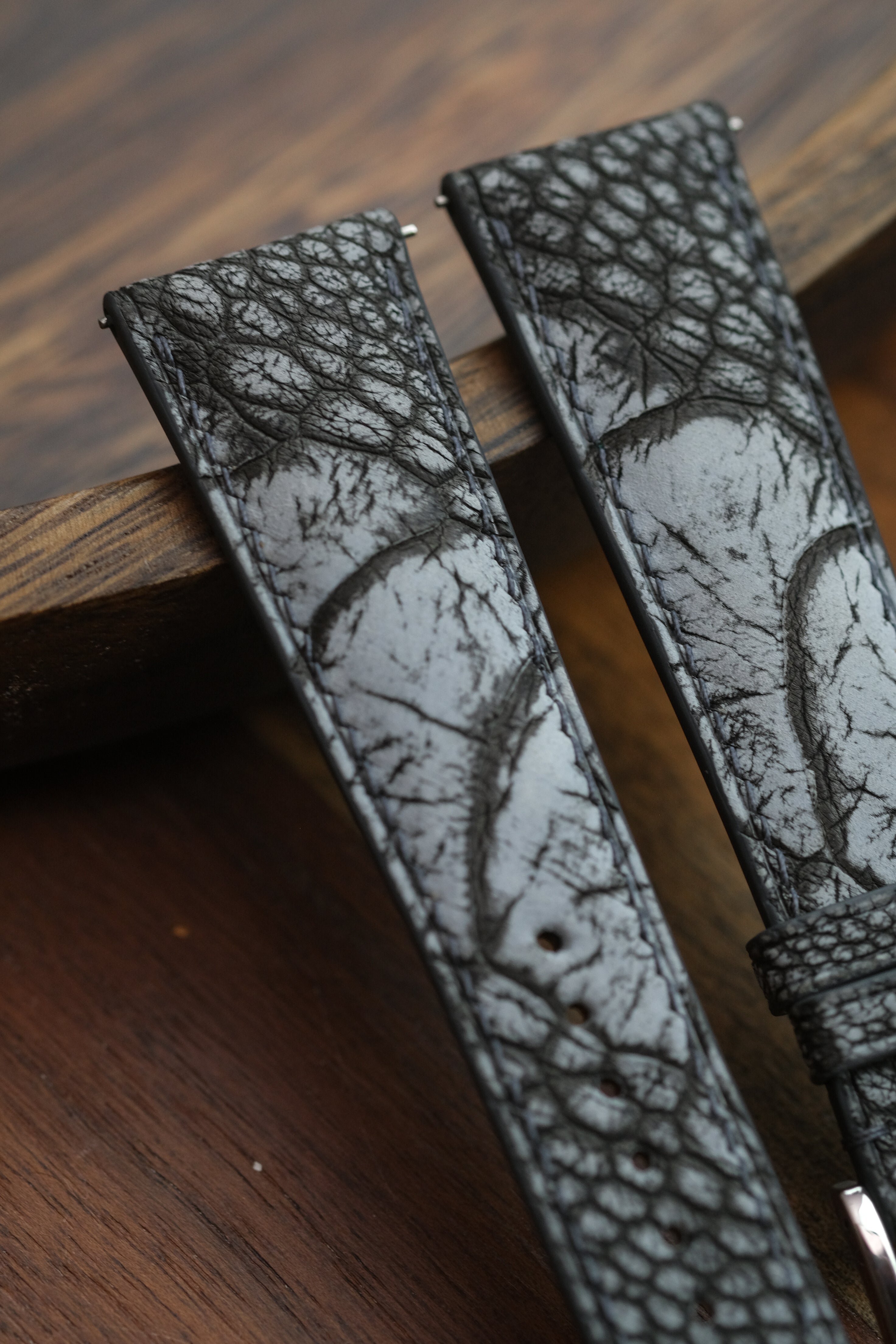 Grey Nubuck Ostrich Leg Leather Strap - Artisan Straps