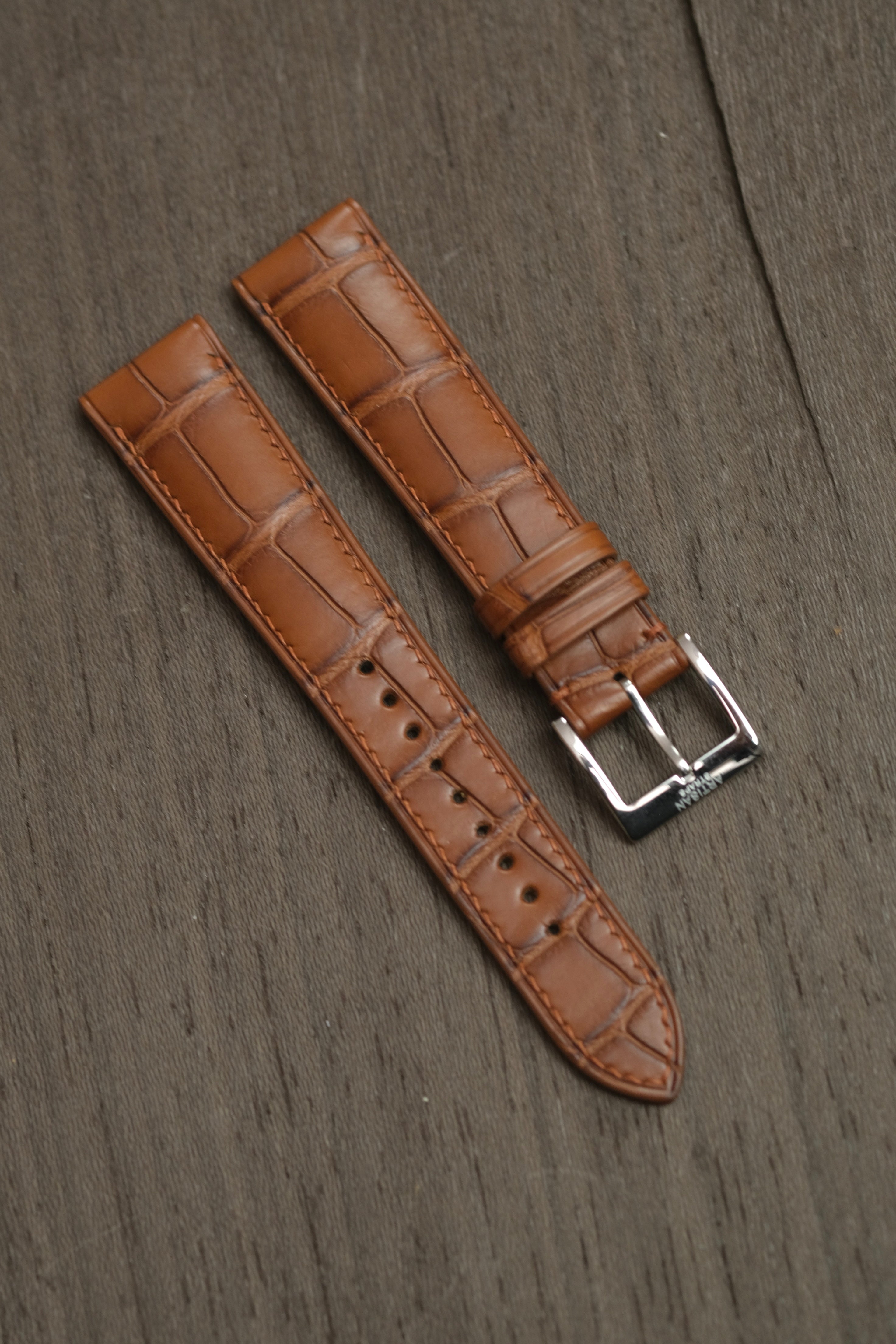 Cognac Brown Alligator (Padded) Leather Strap - Artisan Straps