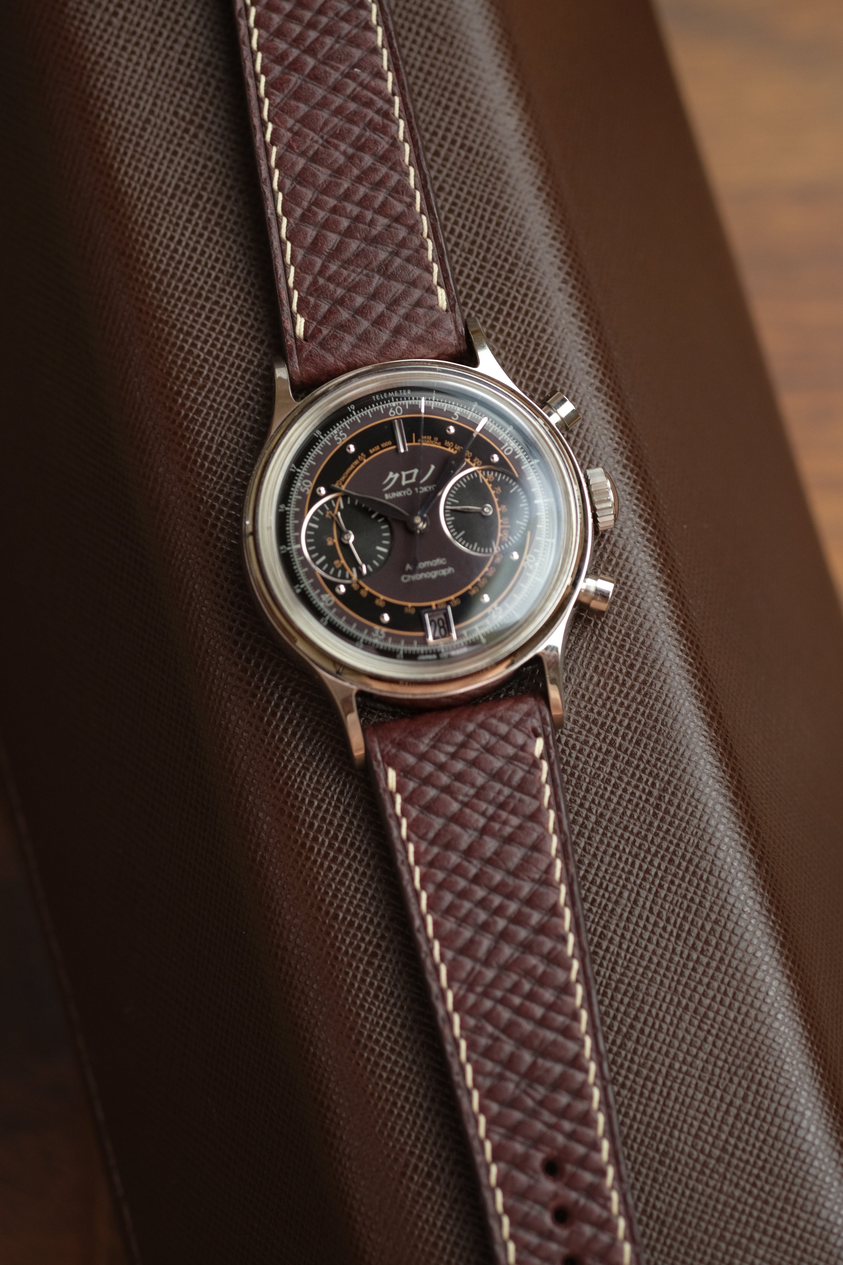 Burgundy Buttero Hatch Leather Strap