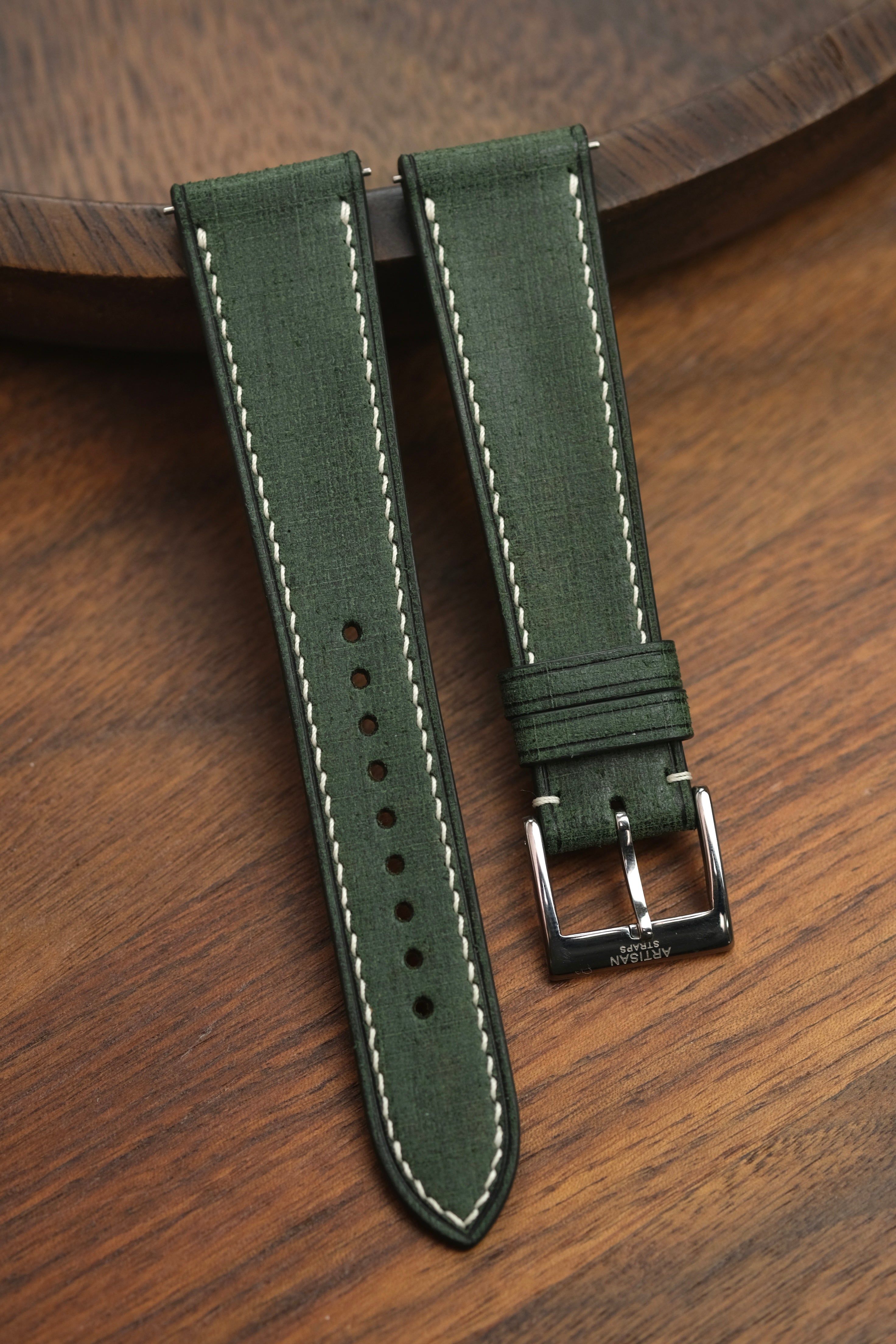Green Babele 'Linen' Leather Strap - Artisan Straps