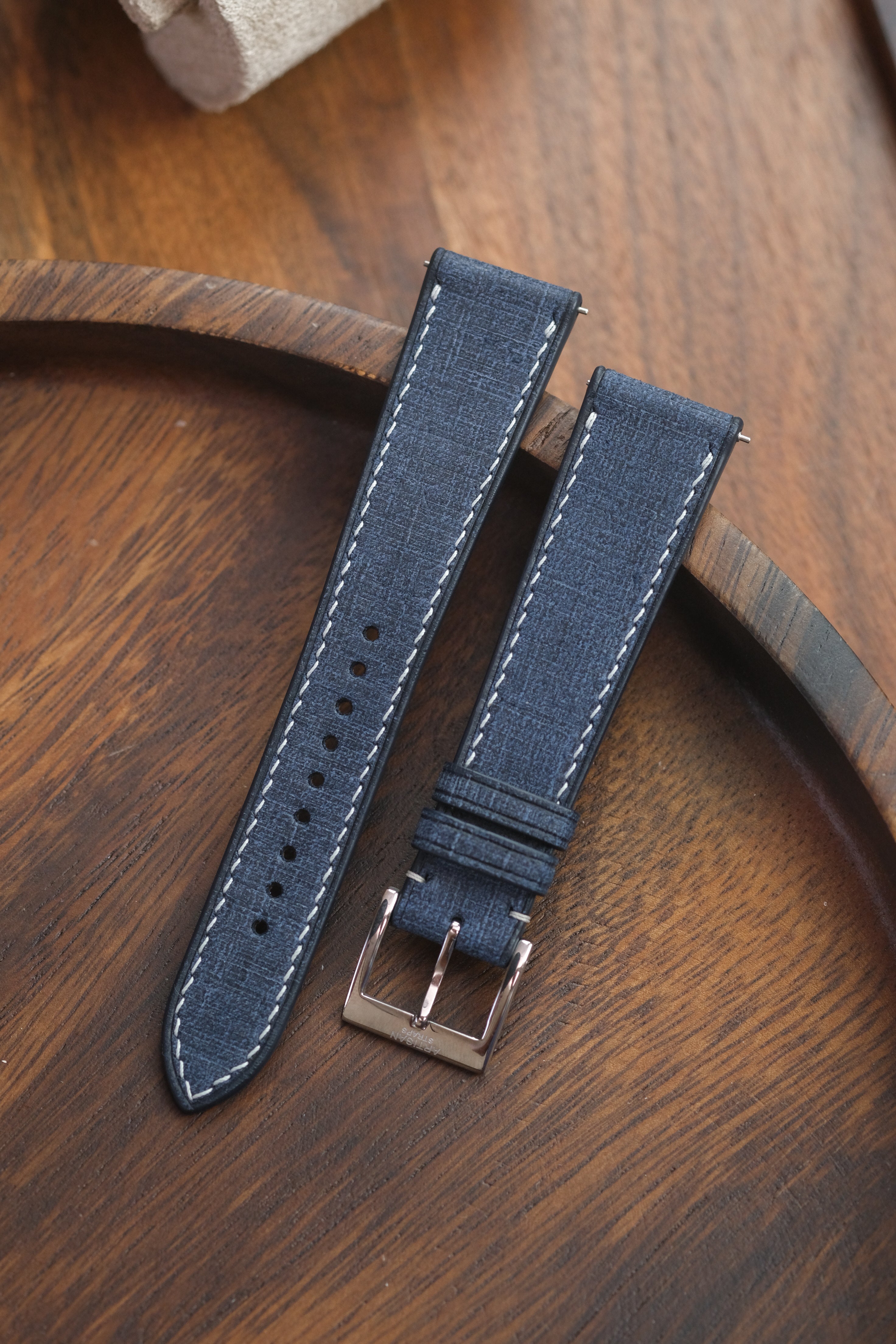 Navy Babele 'Linen' Leather Strap - Artisan Straps