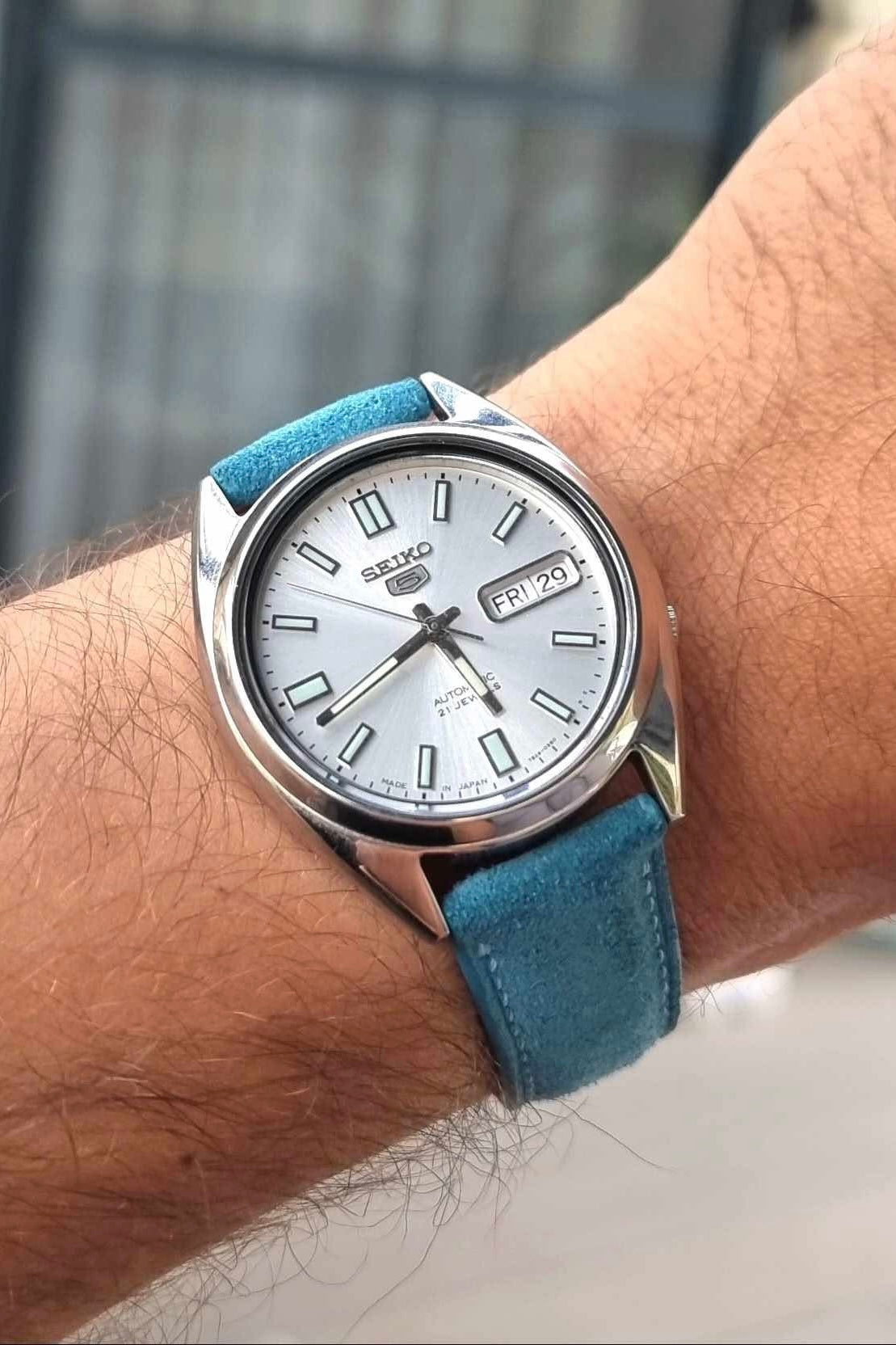 Aqua Blue Suede (Padded) Leather Strap