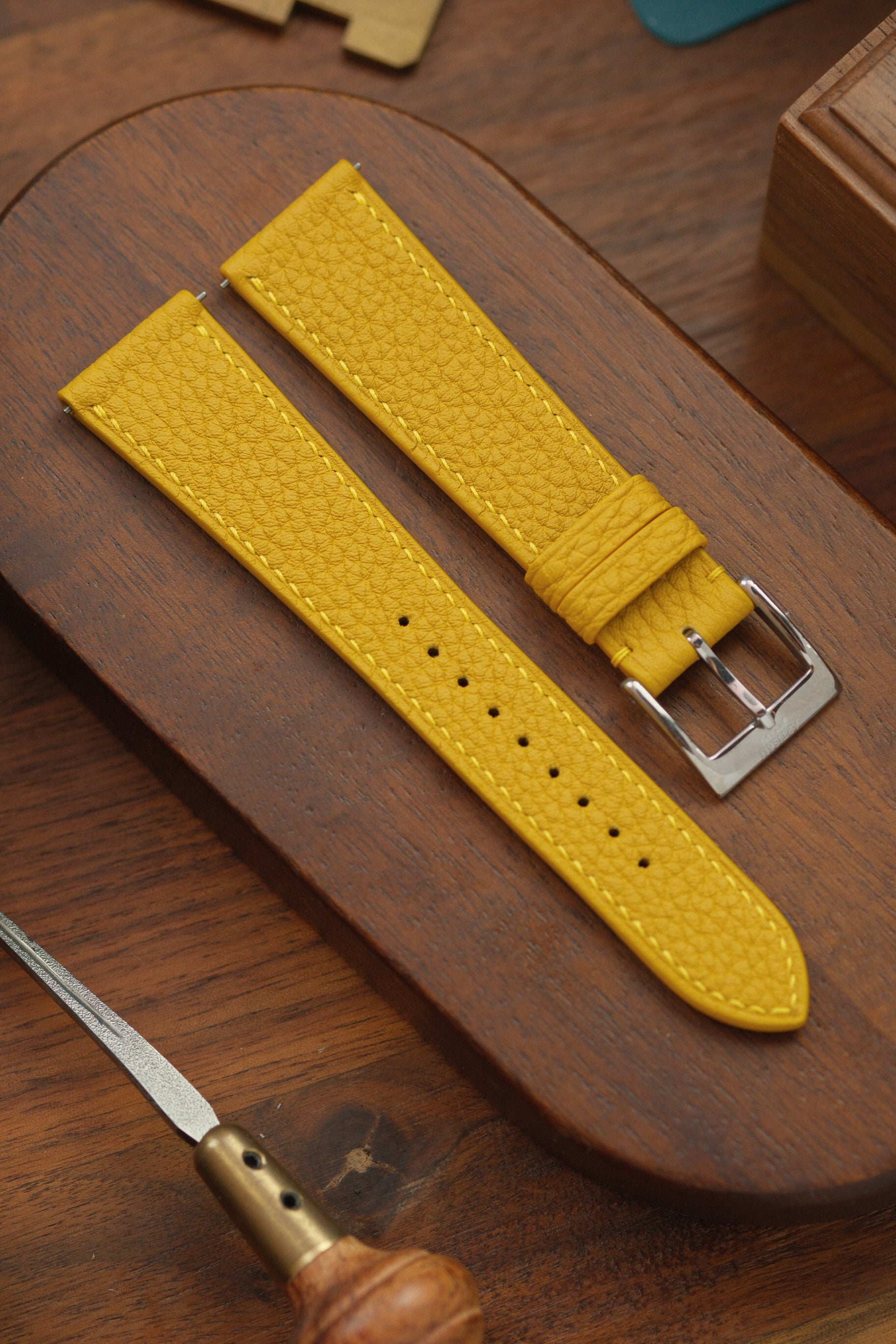 Yellow Shrunken Calf Leather Strap (Made-to-Order) - Artisan Straps