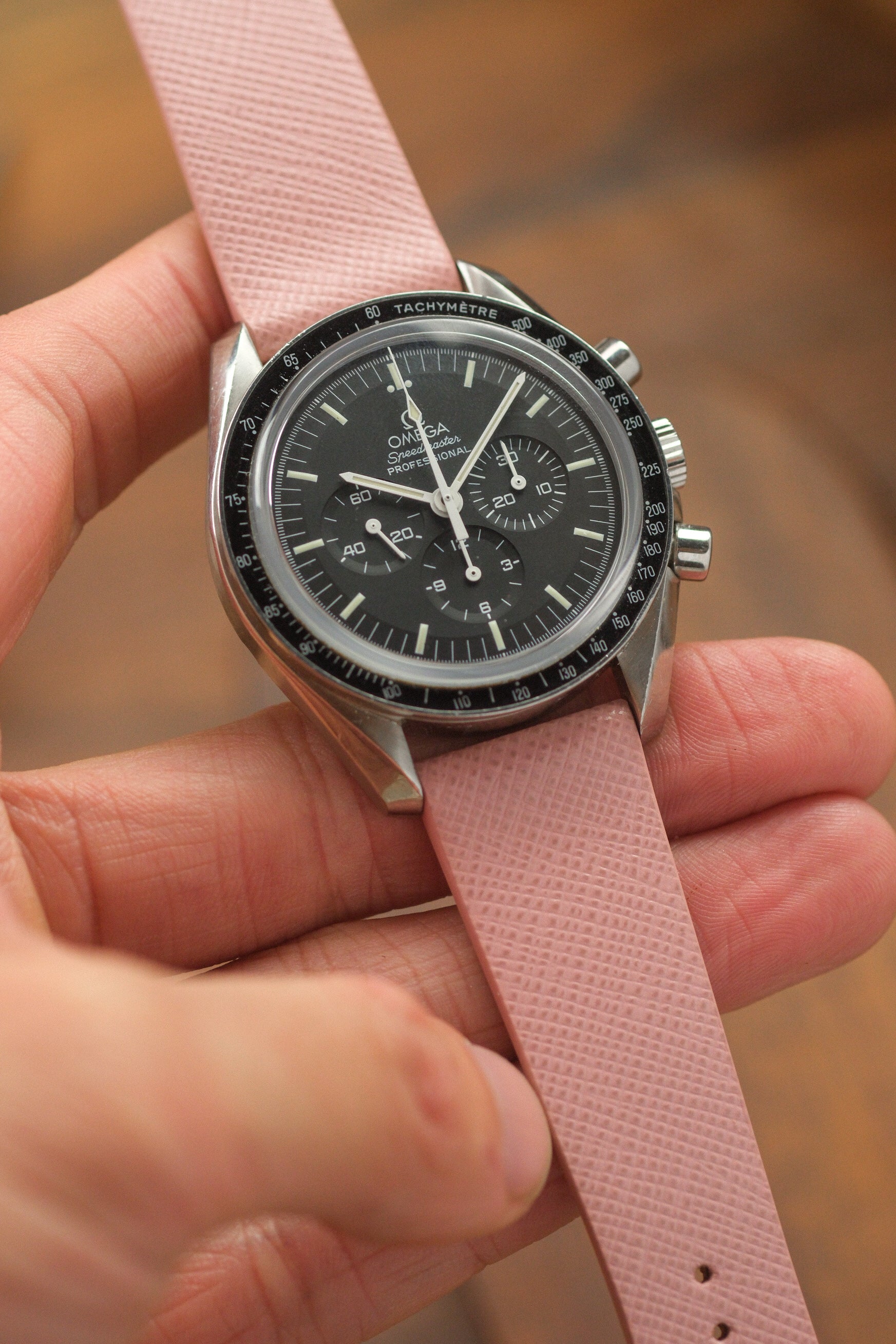 Pastel Pink Saffiano Stitchless Leather Strap