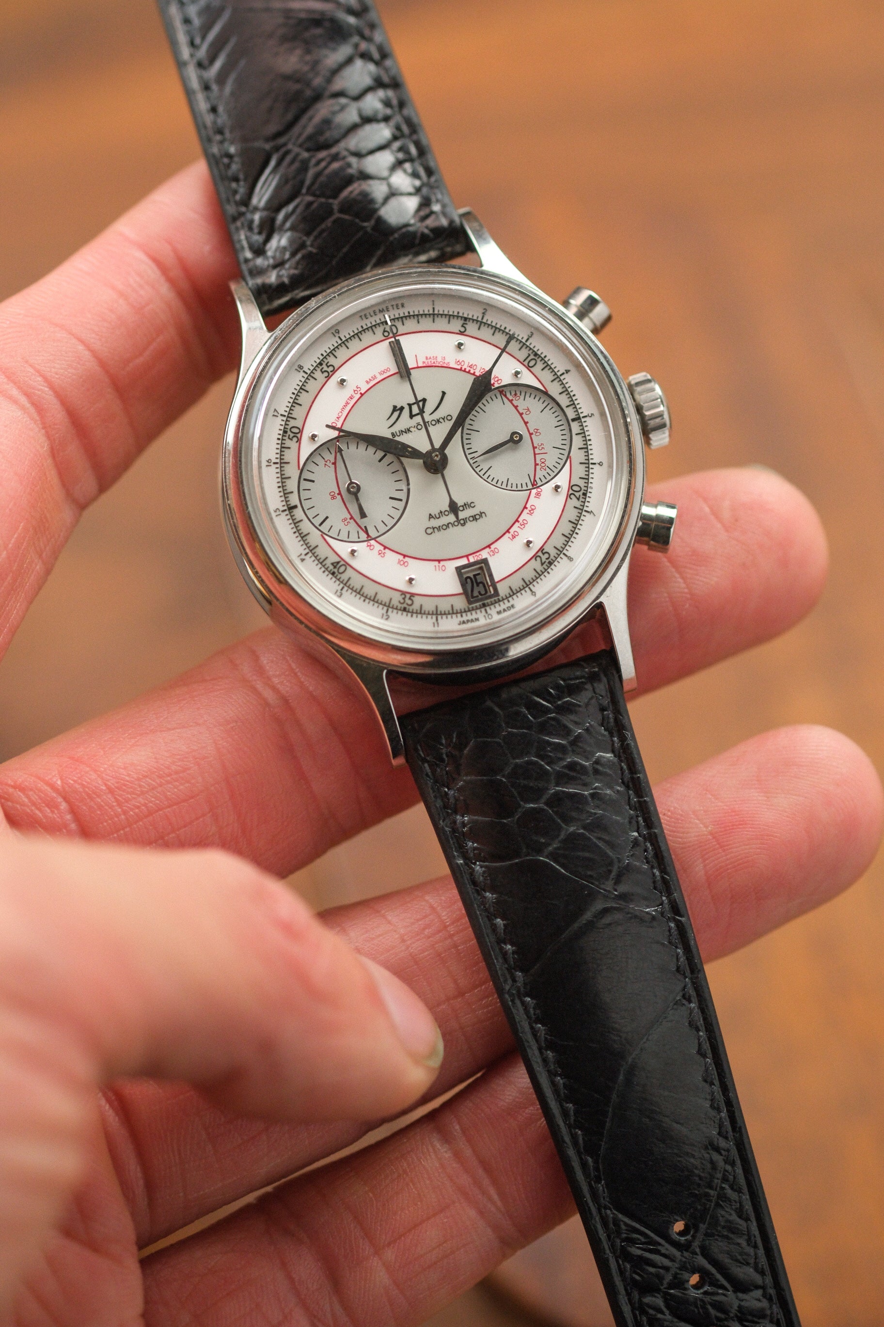 Black Glazed Ostrich Leg (Padded) Leather Strap