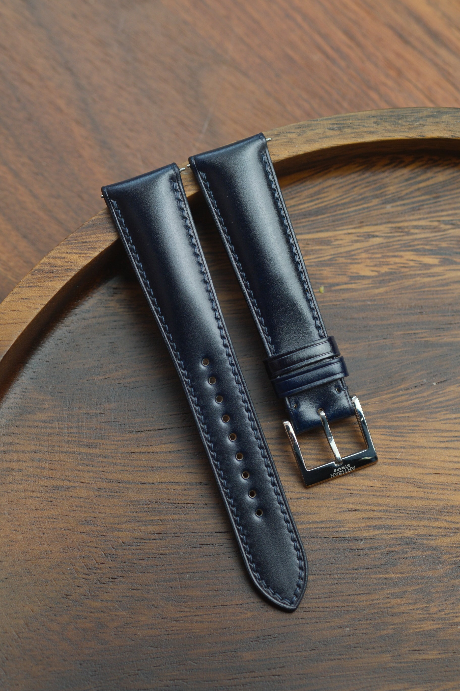 Dark Navy Shell Cordovan (Padded) Leather Strap