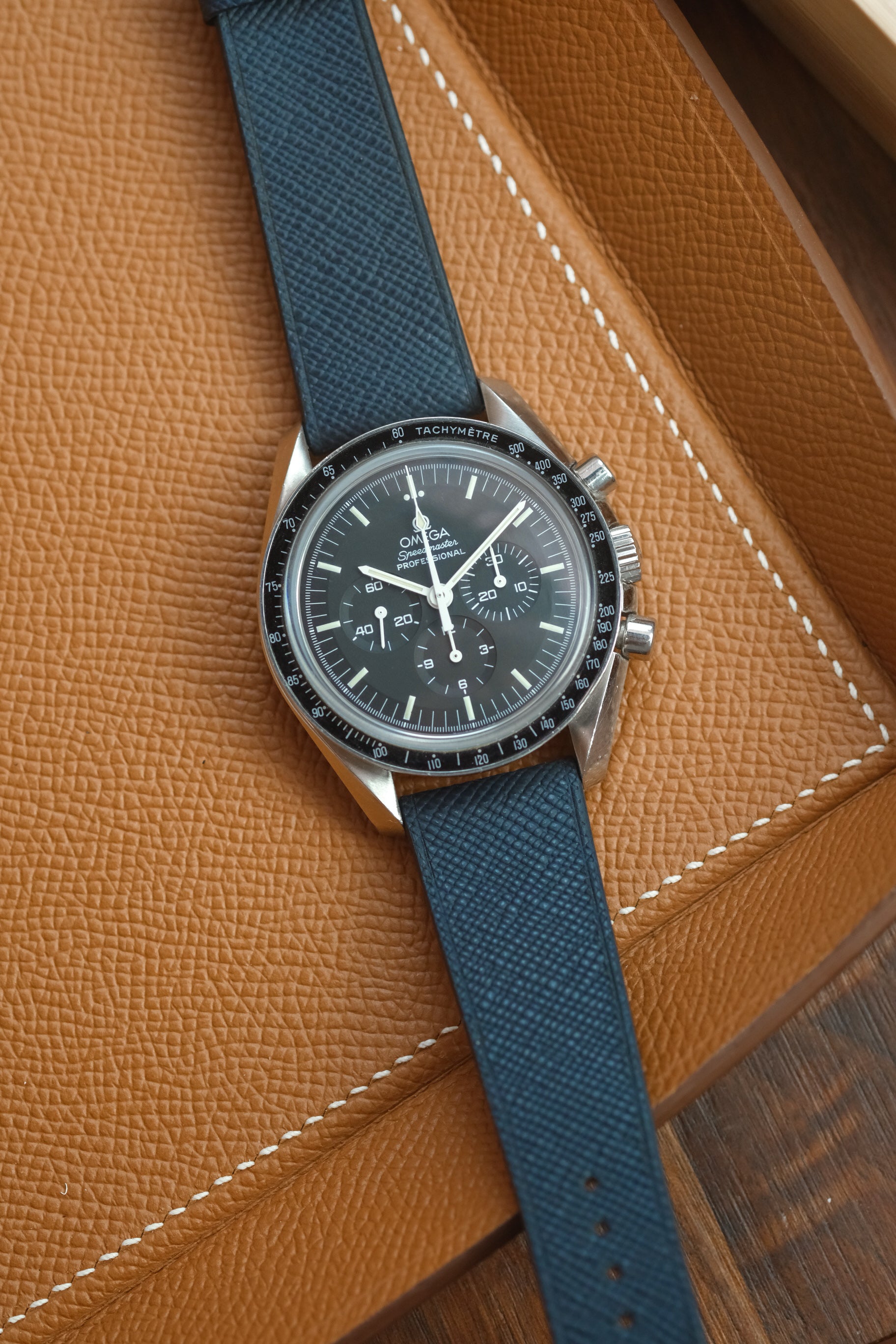 Navy Saffiano Stitchless Leather Strap