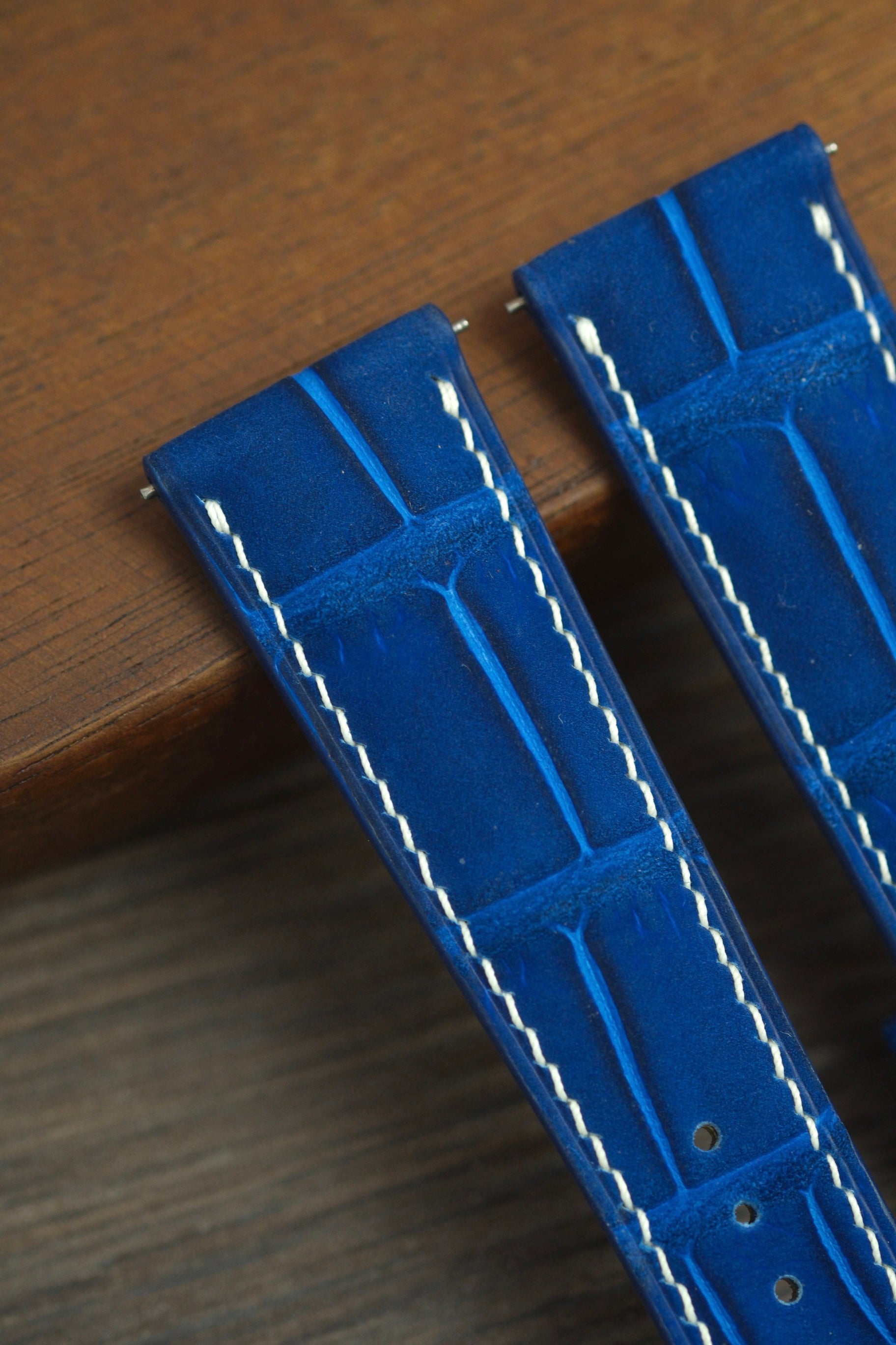 Cobalt Blue Nubuck Alligator (Padded) Leather Strap