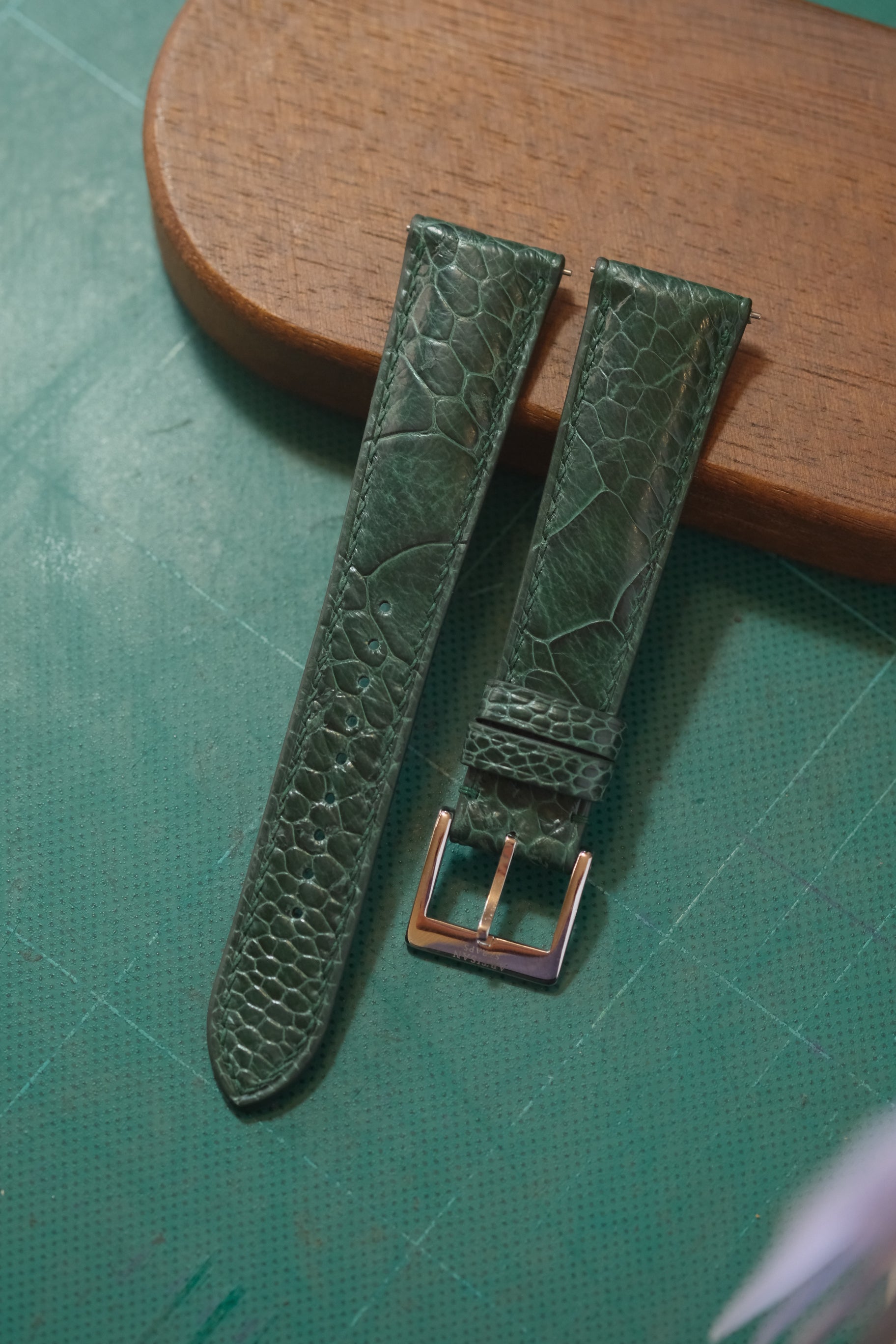 Dark Green Ostrich Leg Leather Strap - 20mm/16mm, 105mm/70mm