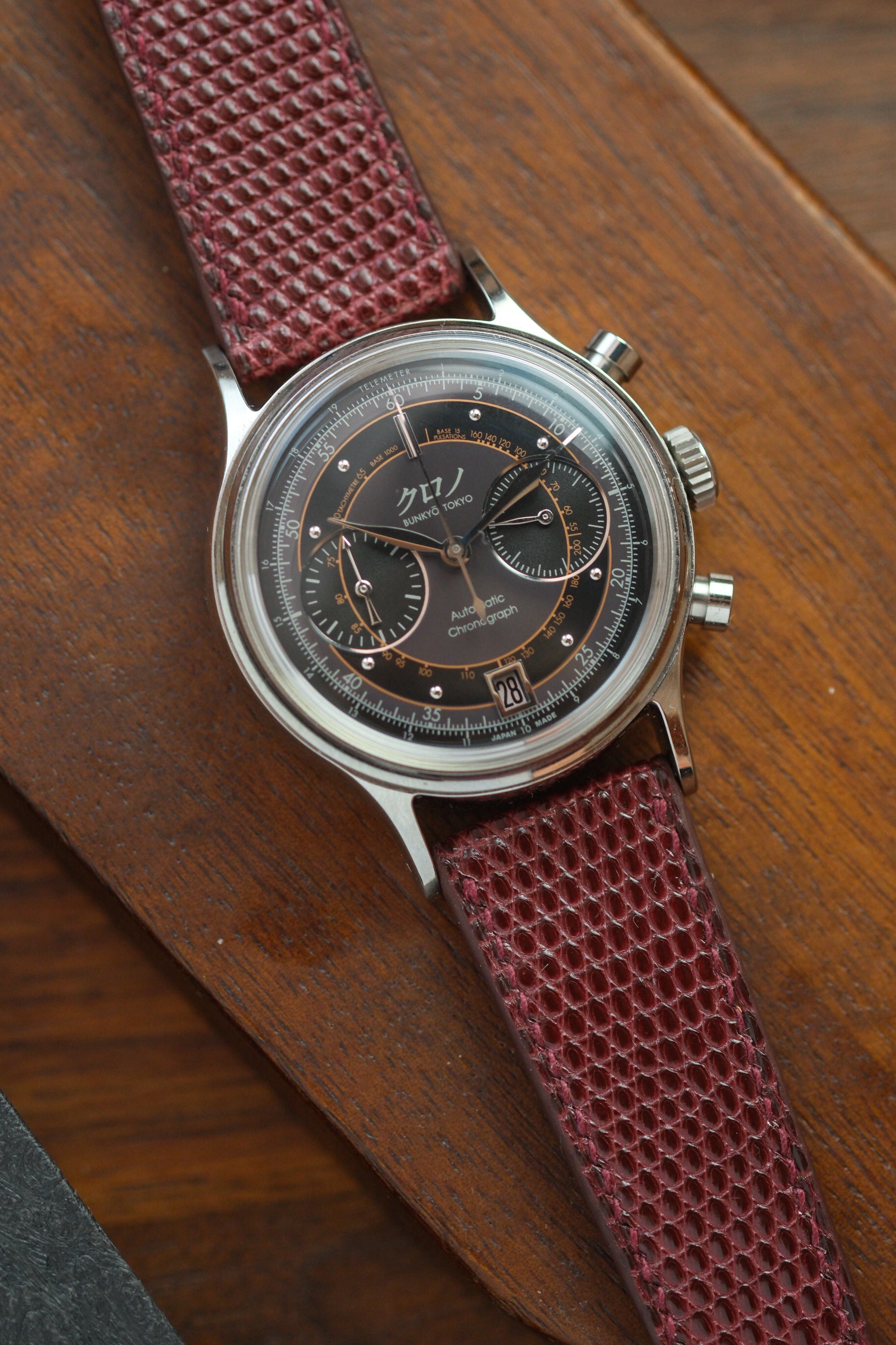 Burgundy Lizard Leather Strap (Round Scale)