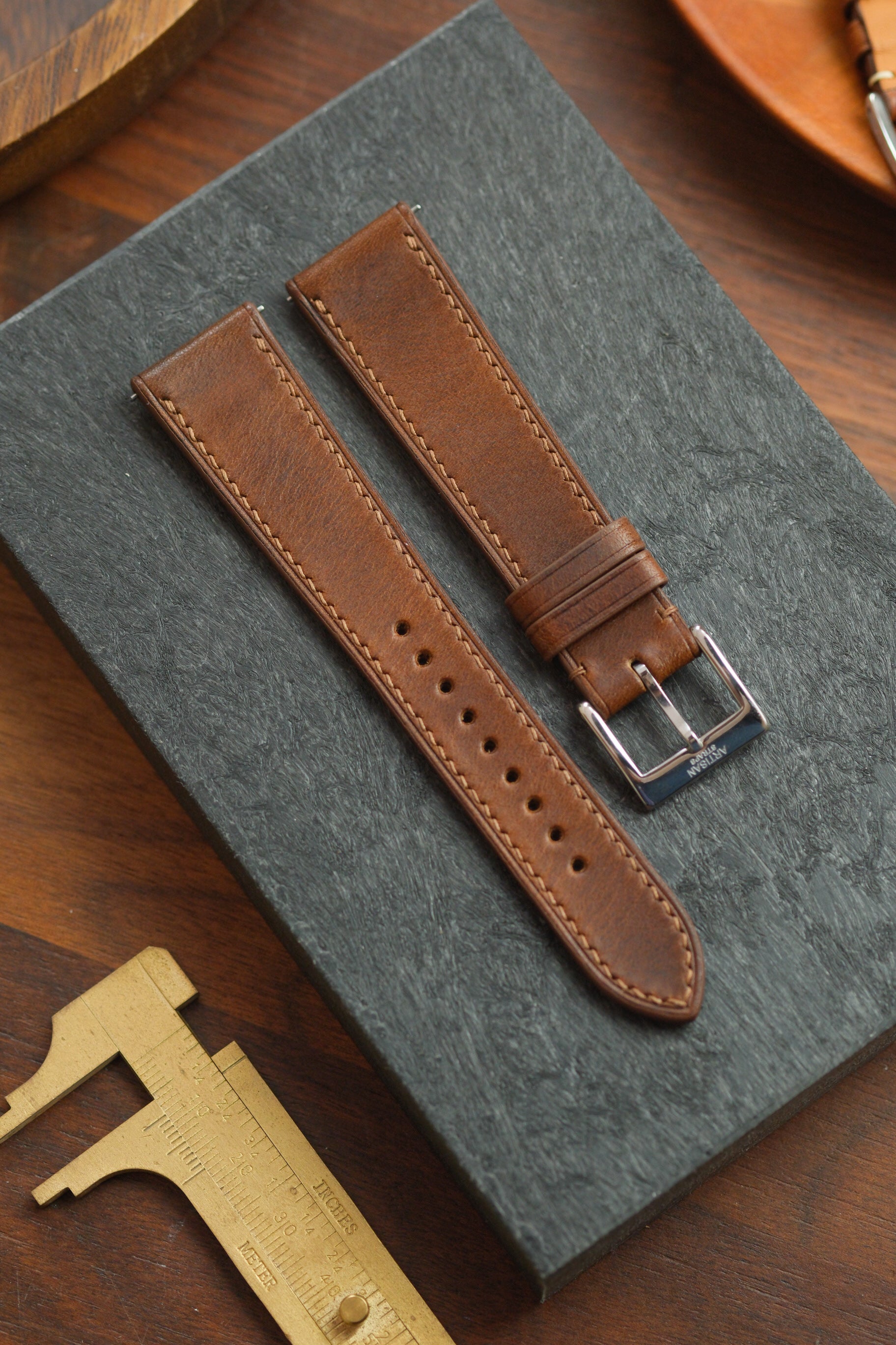 Walnut Brown Italian Waxy Leather Strap - Artisan Straps