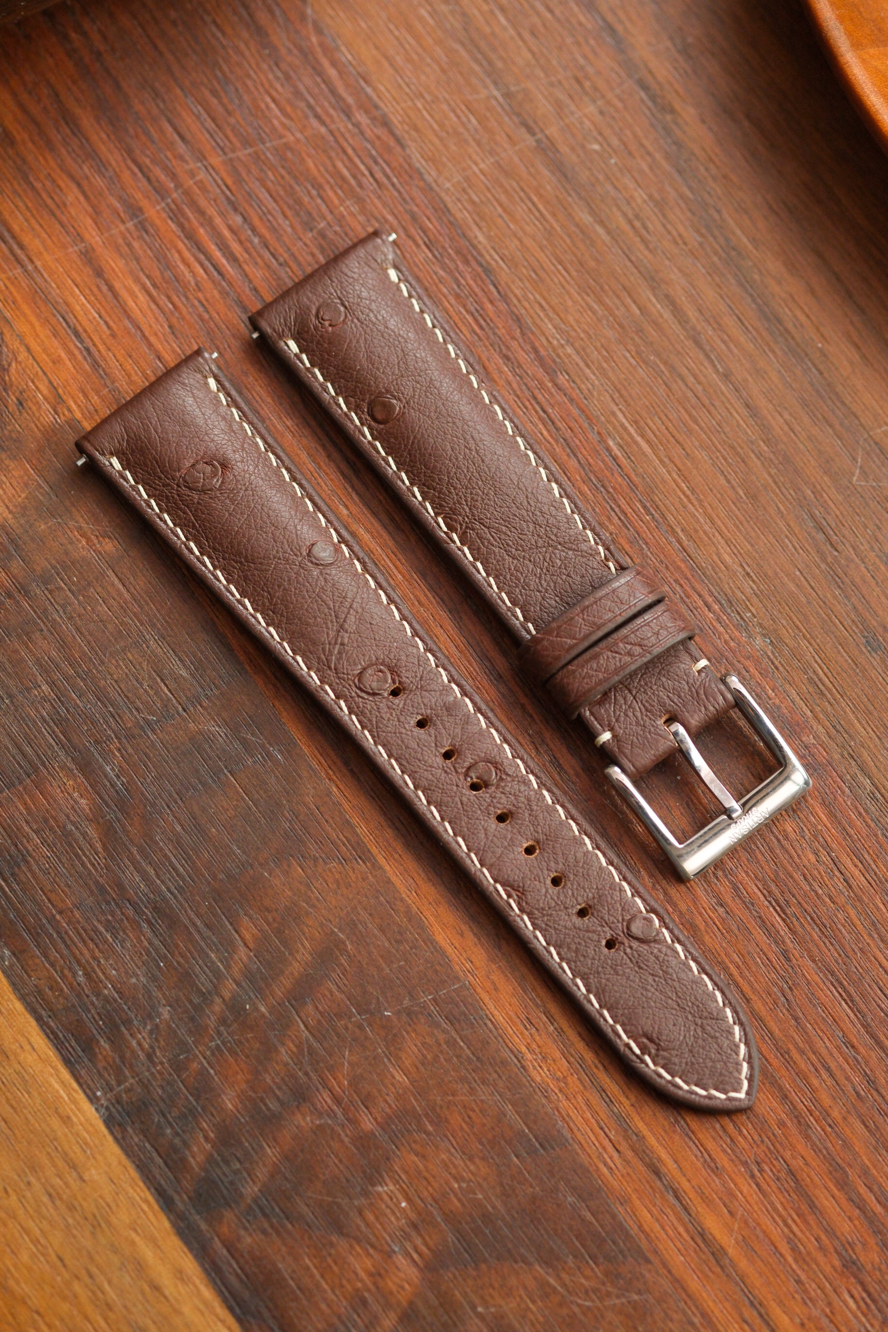 Chocolate Brown Ostrich Belly (Padded) Leather Strap