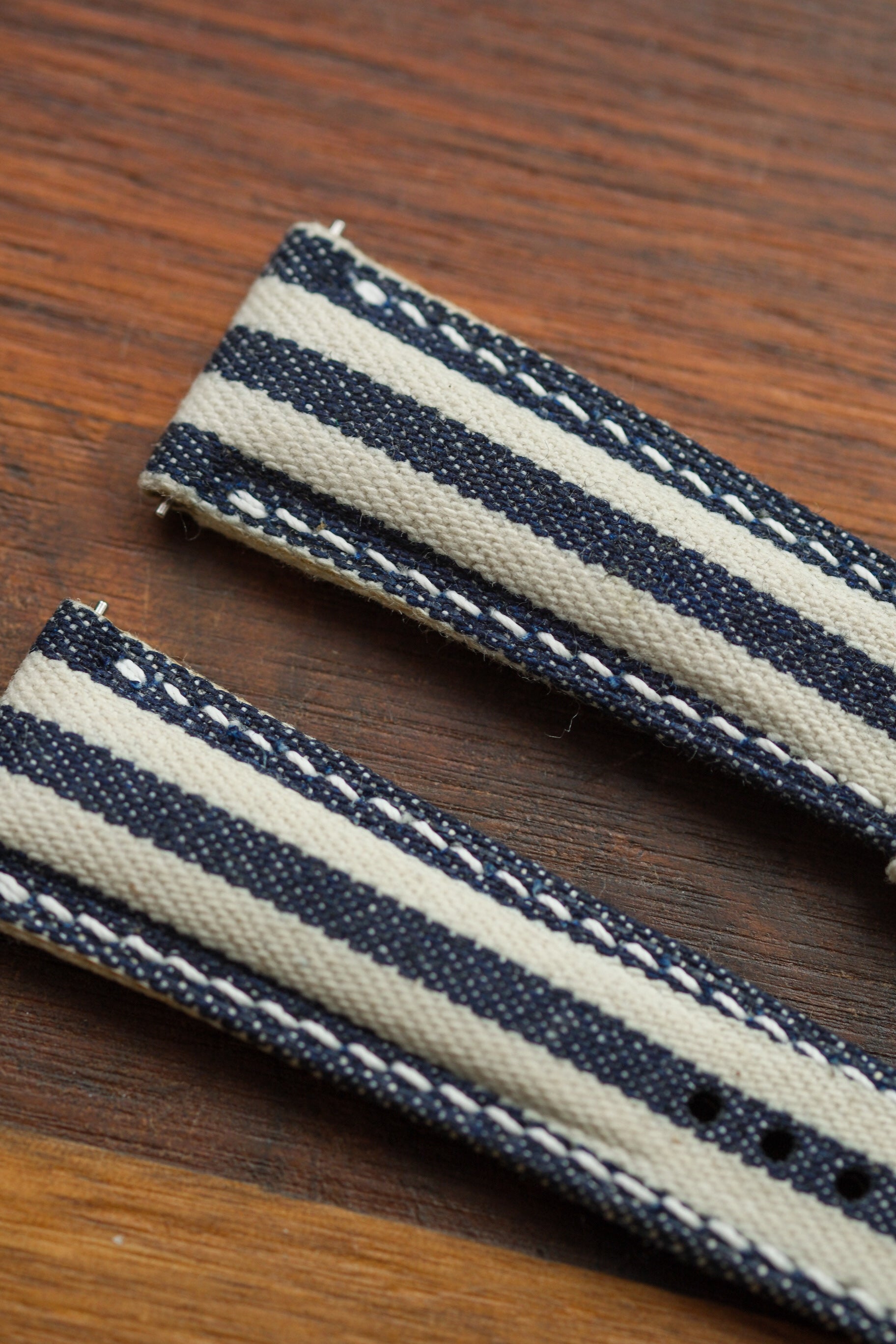 Navy/White Vertical Striped Japanese Denim Strap