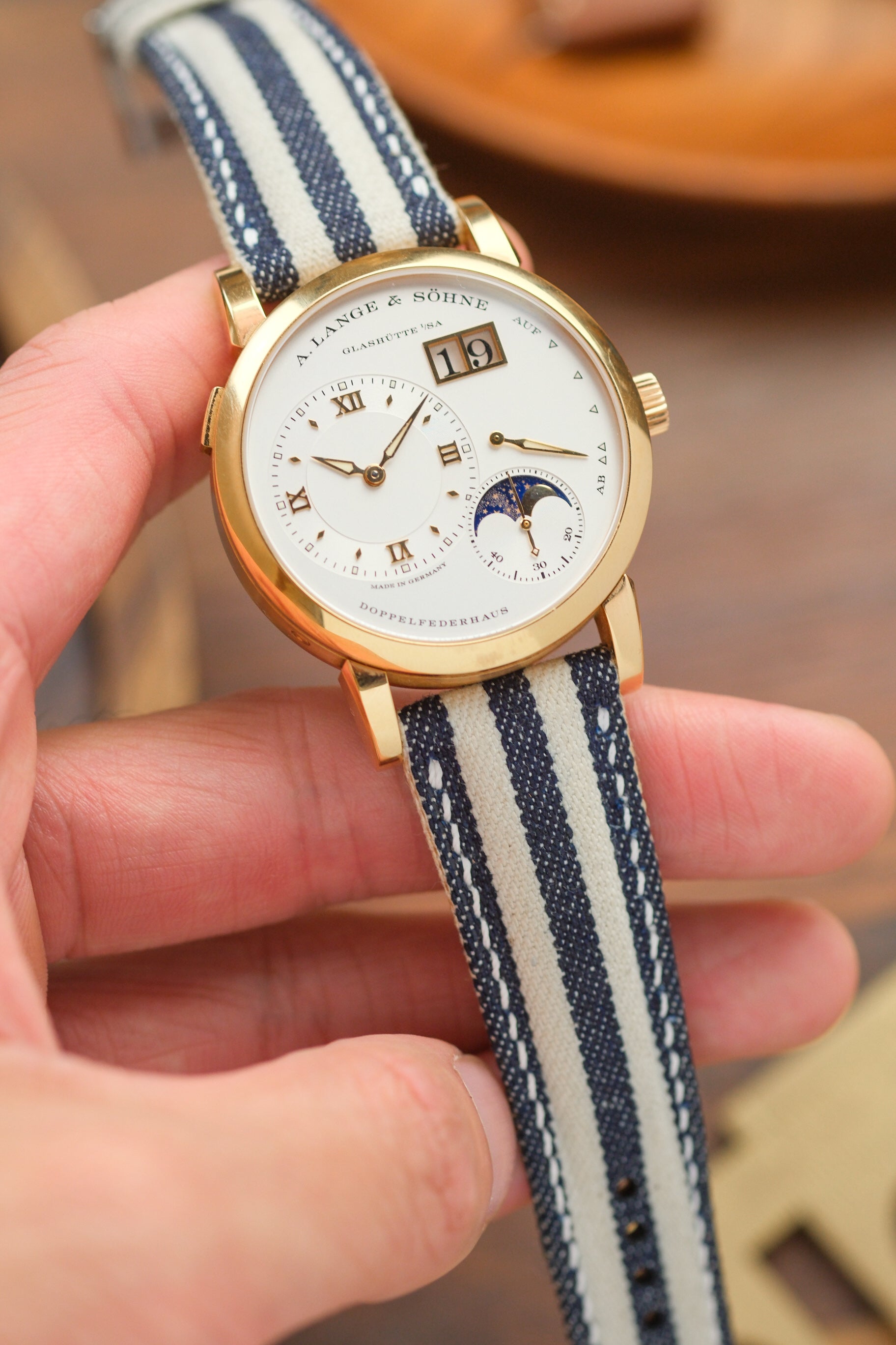 Navy/White Vertical Striped Japanese Denim Strap