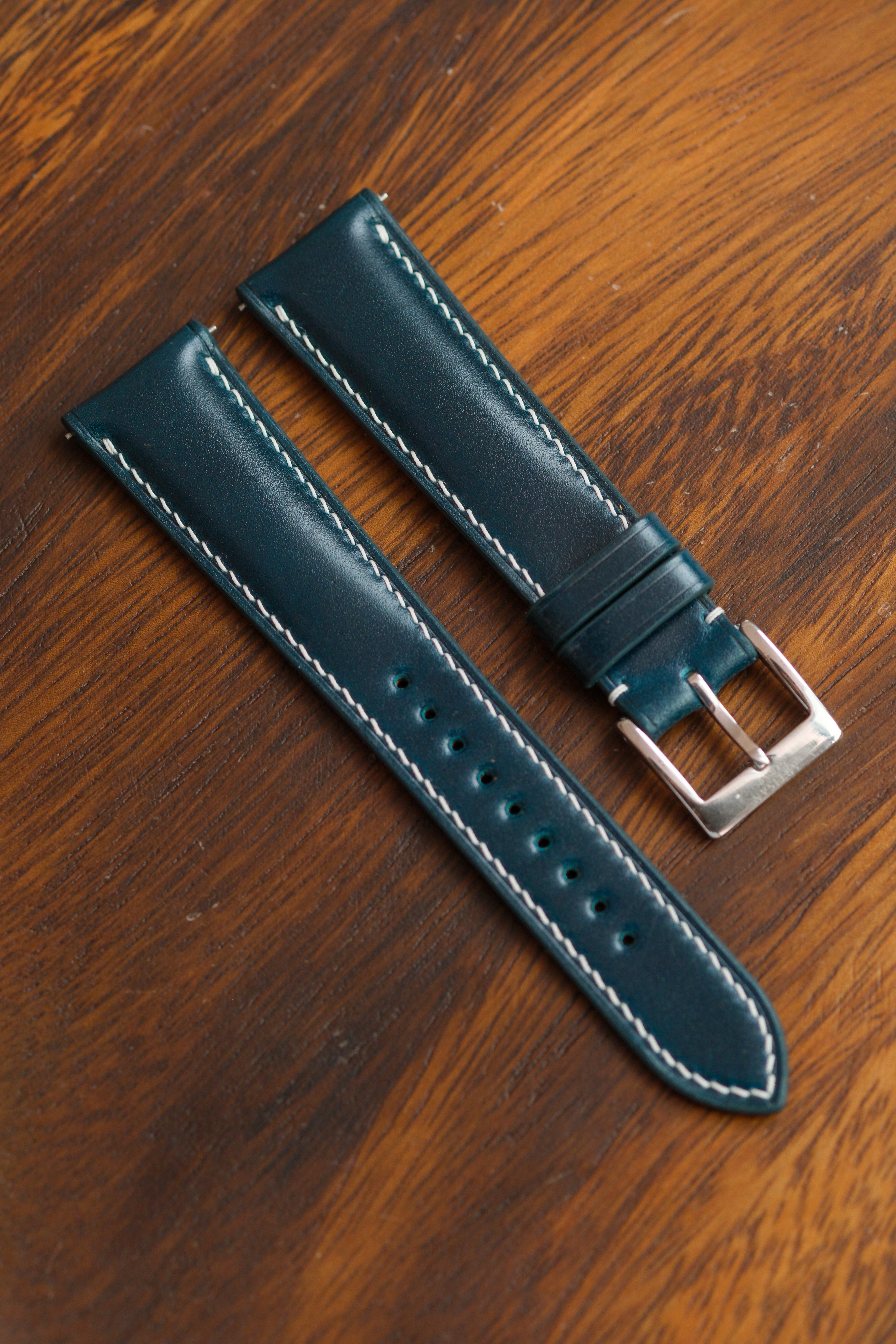 Dark Blue Shell Cordovan (Padded) Leather Strap - Artisan Straps