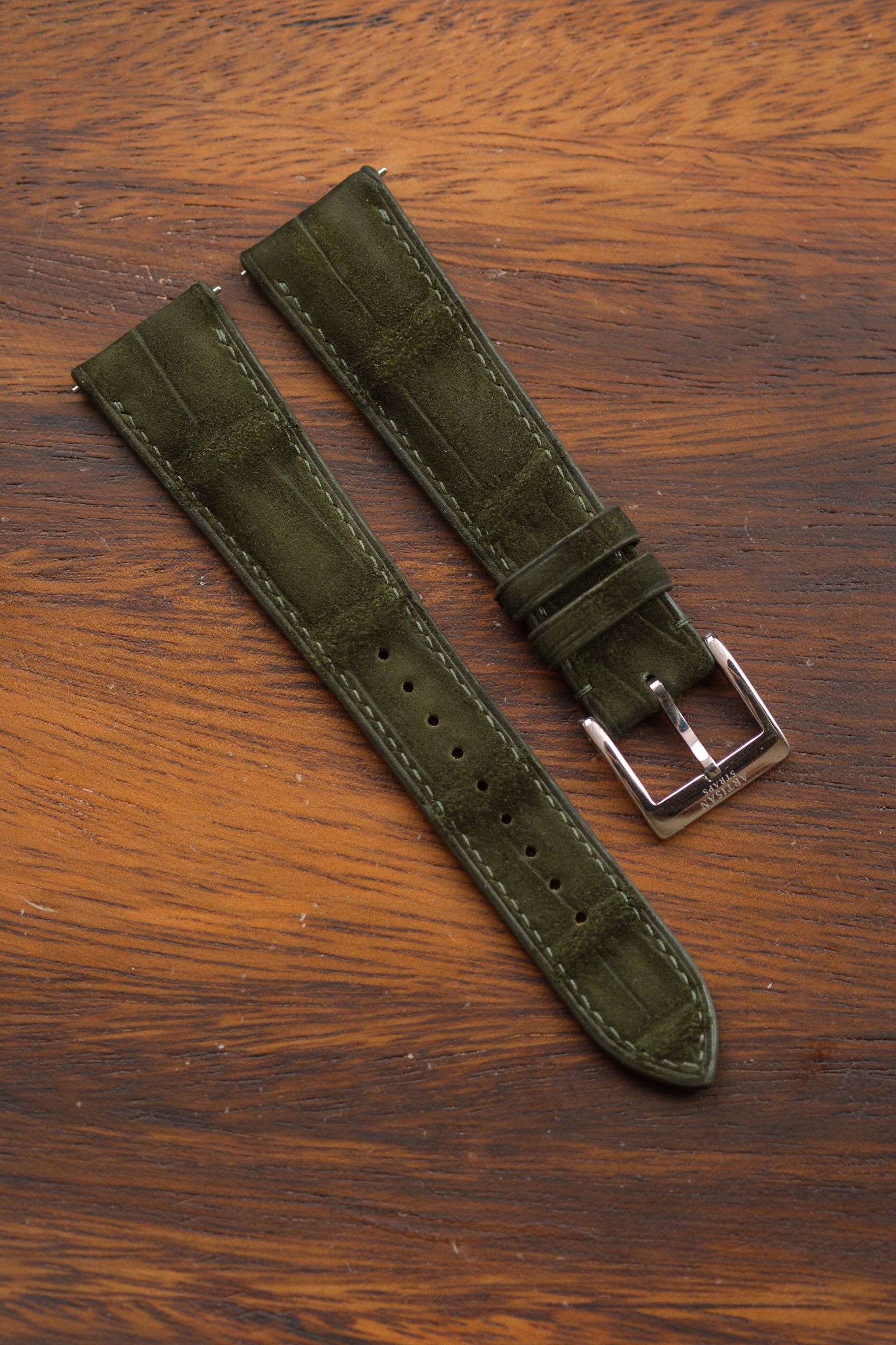Army Green Nubuck Alligator (Padded) Leather Strap
