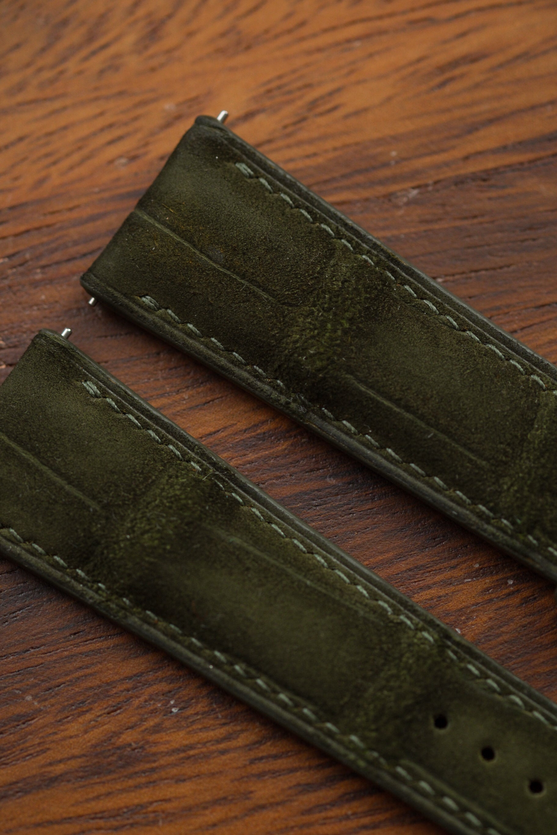 Army Green Nubuck Alligator (Padded) Leather Strap