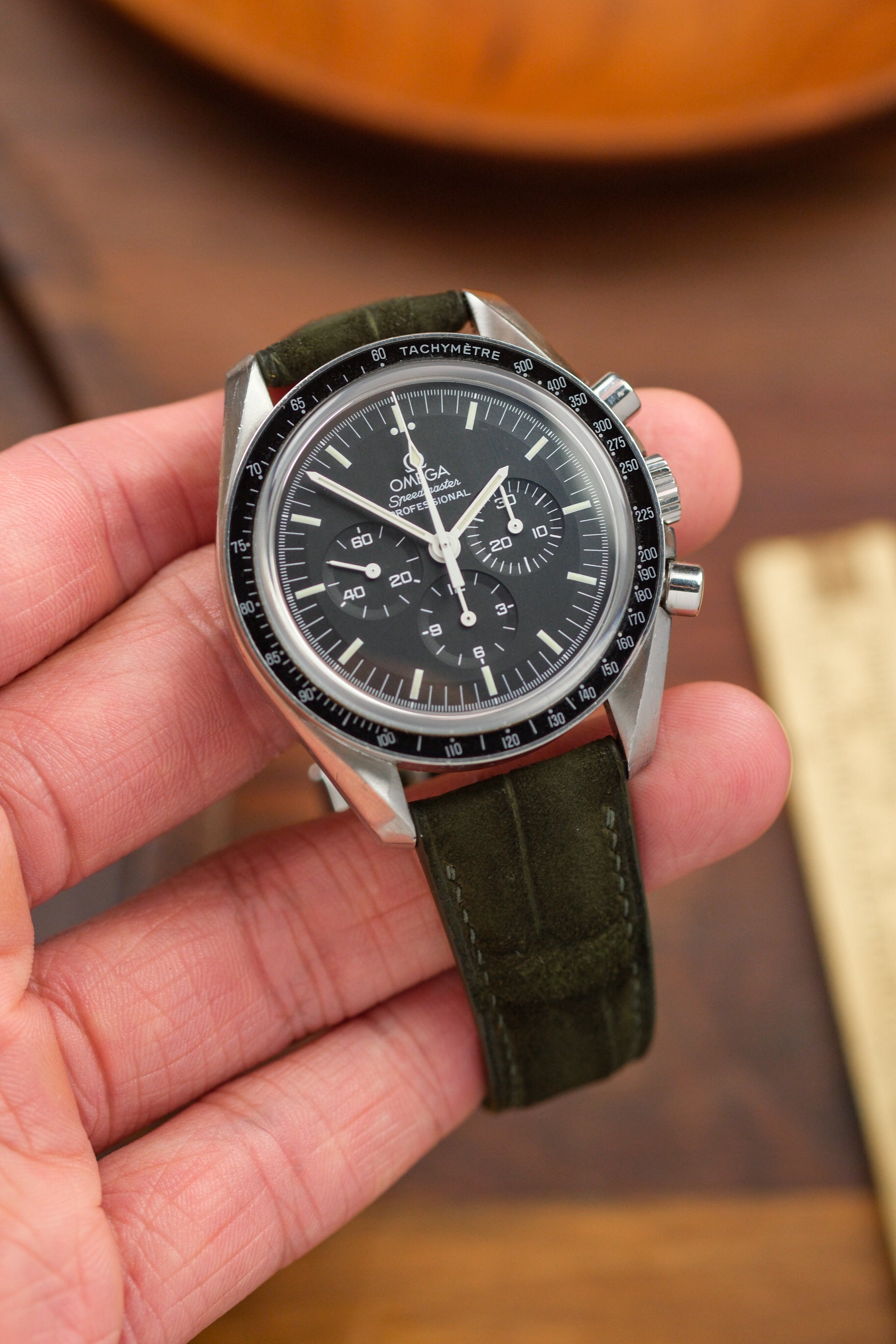 Army Green Nubuck Alligator (Padded) Leather Strap