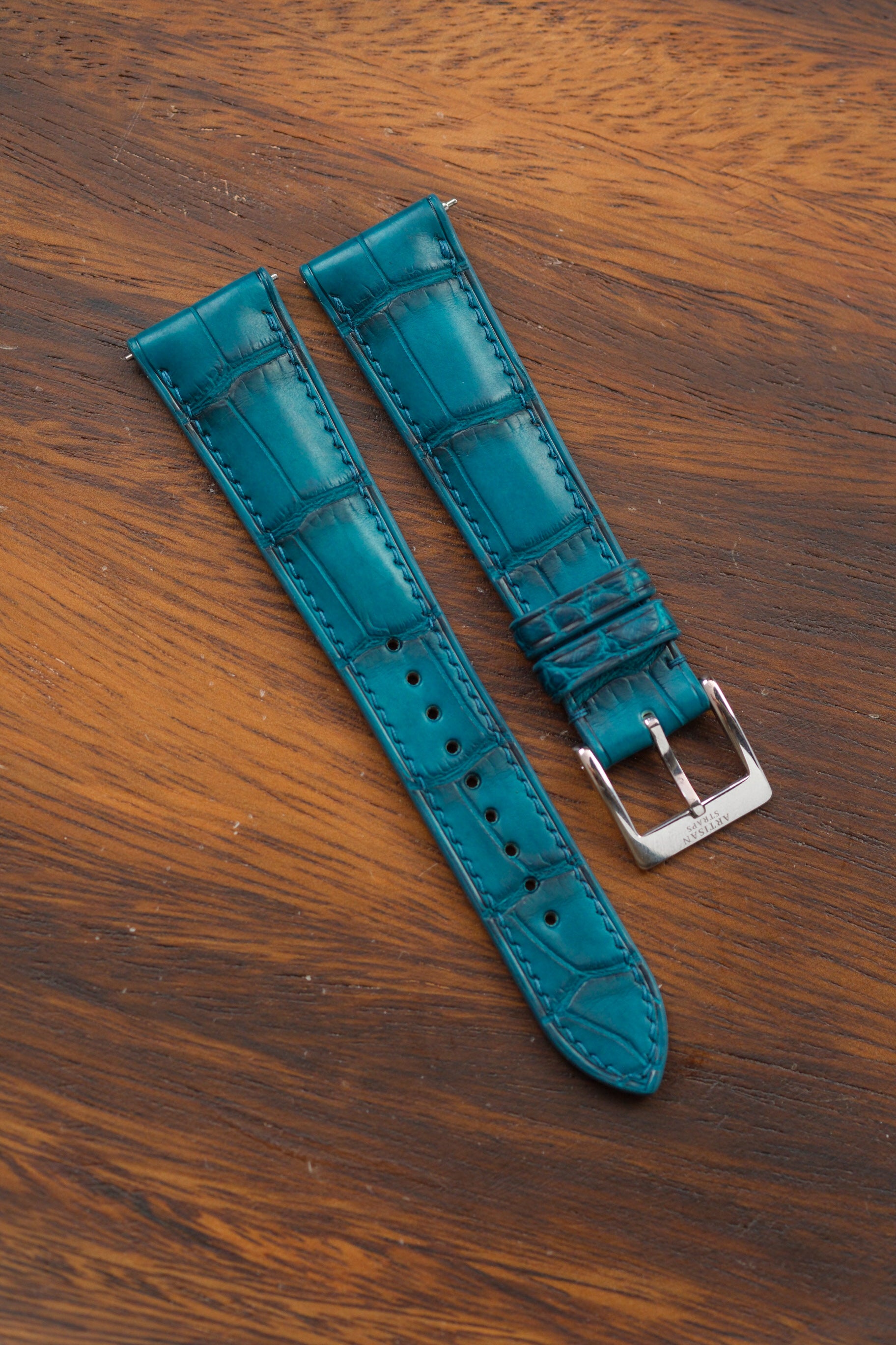 Vintage Peacock Blue Alligator Leather Strap