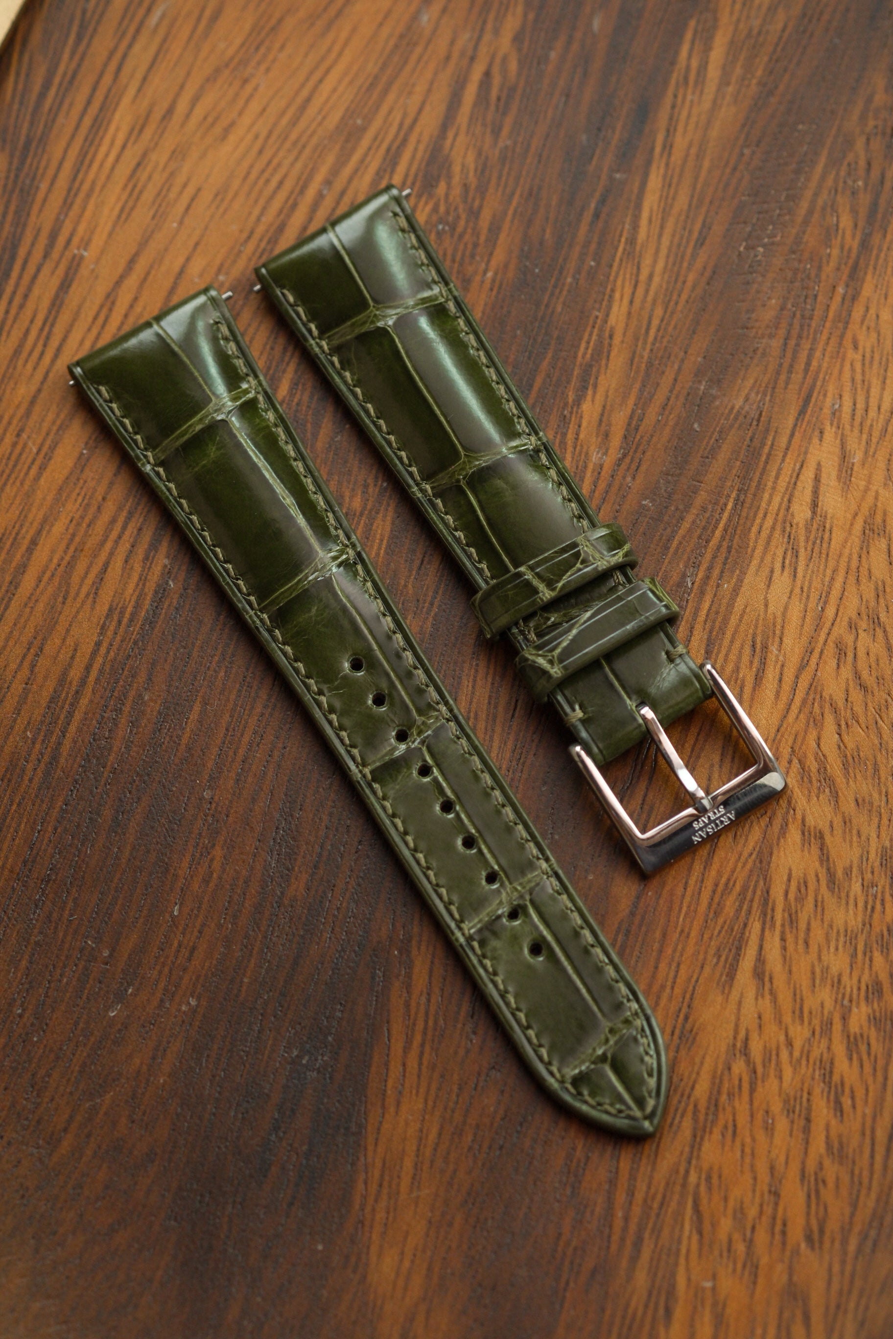 Olive Green Glazed Alligator (Padded) Leather Strap
