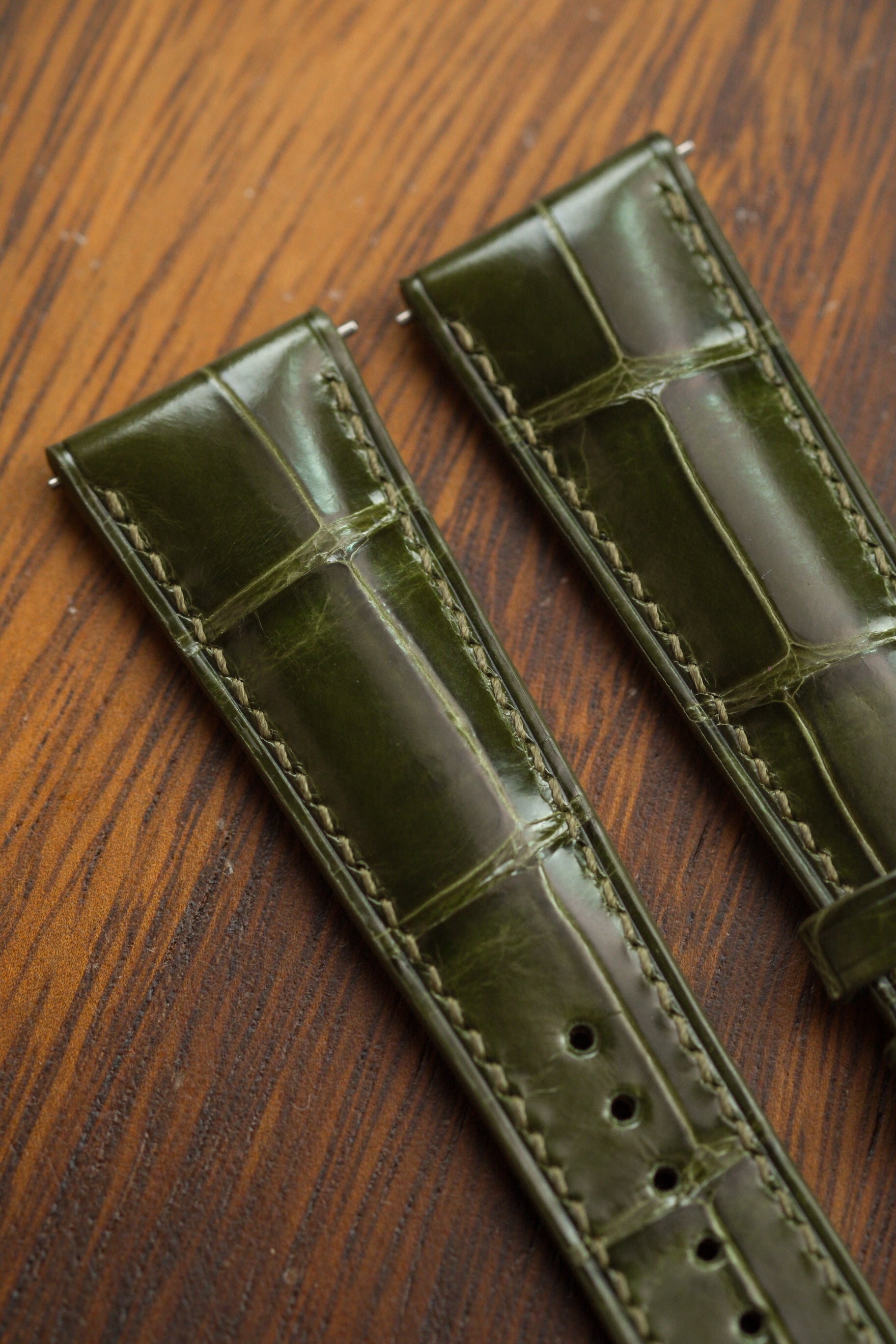 Olive Green Glazed Alligator (Padded) Leather Strap
