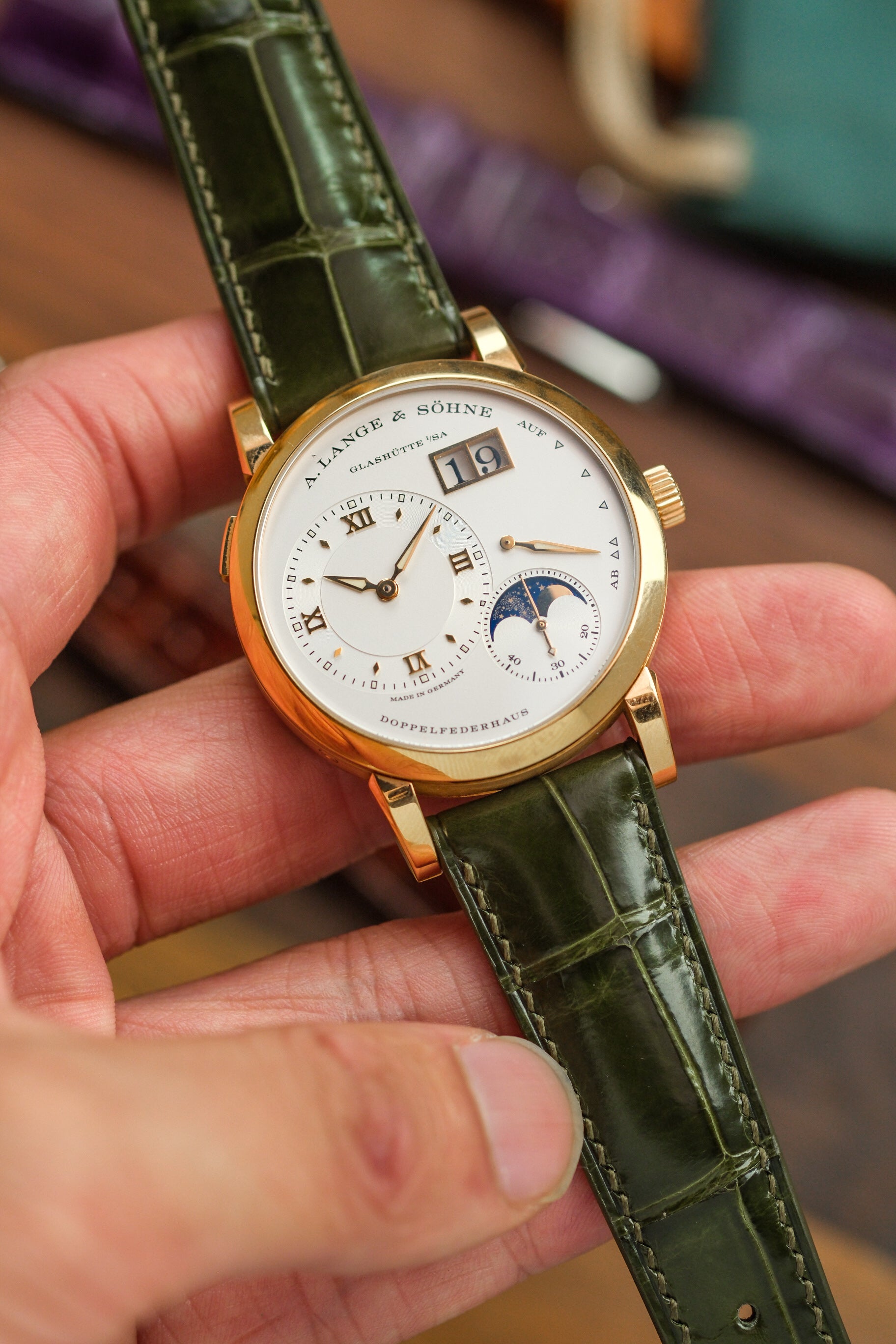 Olive Green Glazed Alligator (Padded) Leather Strap