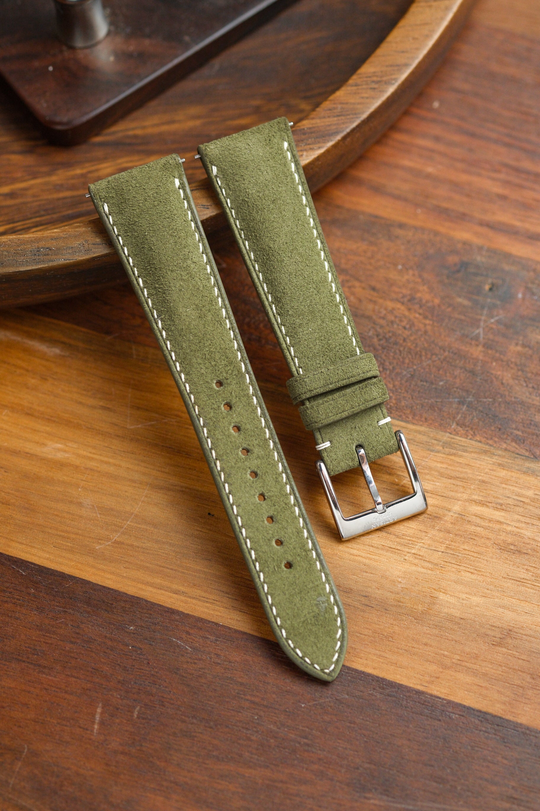 Olive Green Suede (Padded) Leather Strap - Artisan Straps