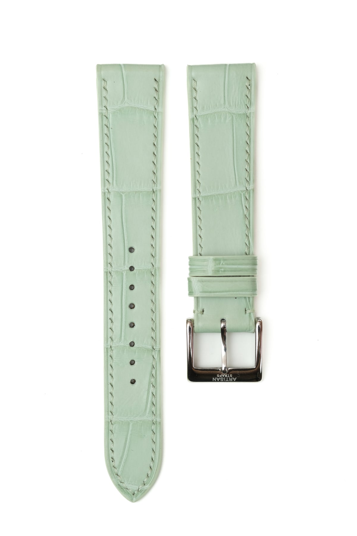 Genuine Alligator Watch Strap – Premium Exotic Skin - Seafoam Color Turquoise Alligator Leather Lining Orange Epsom Watch Strap  main image 3