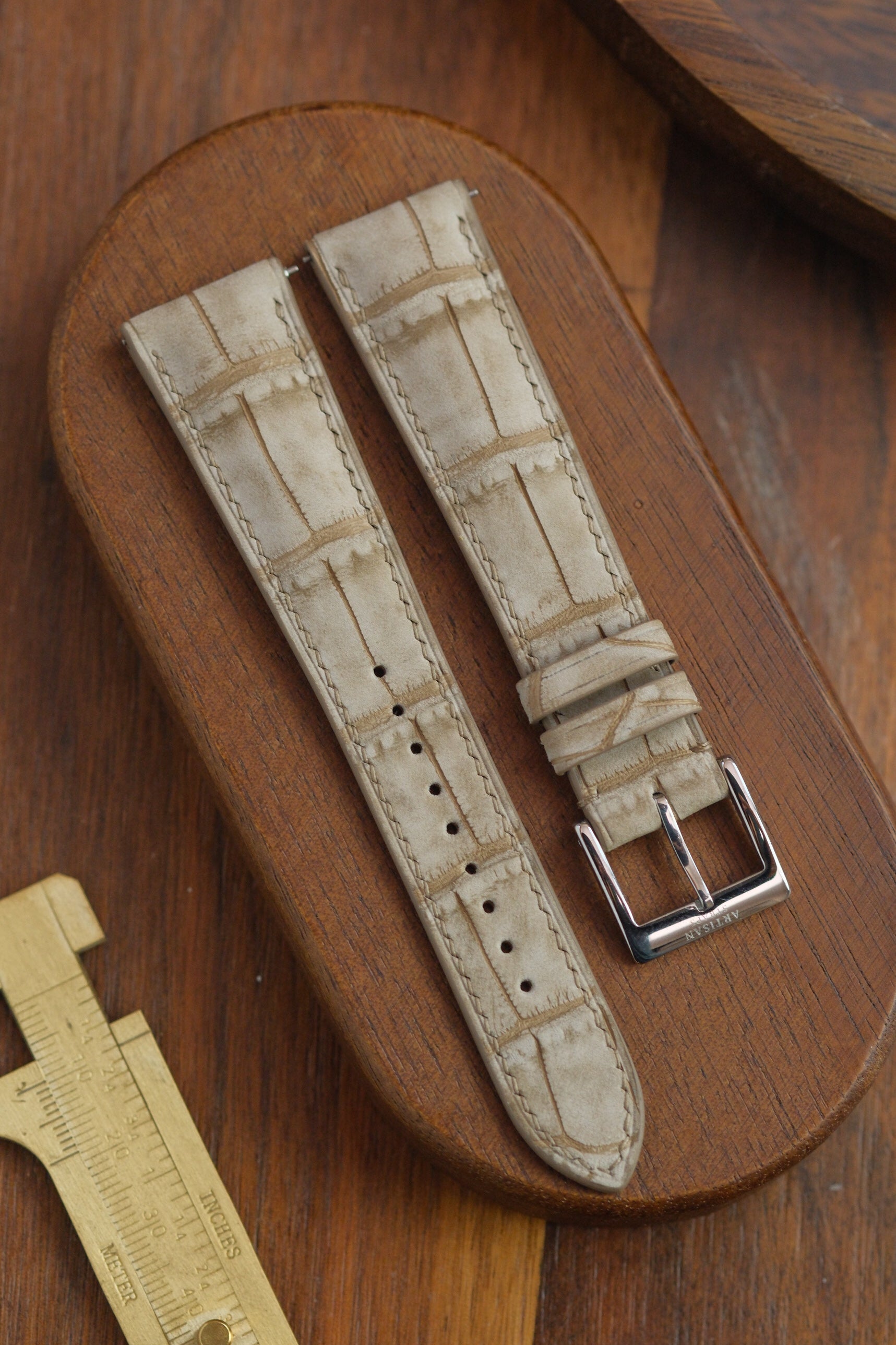 Taupe Nubuck Alligator (Padded) Leather Strap