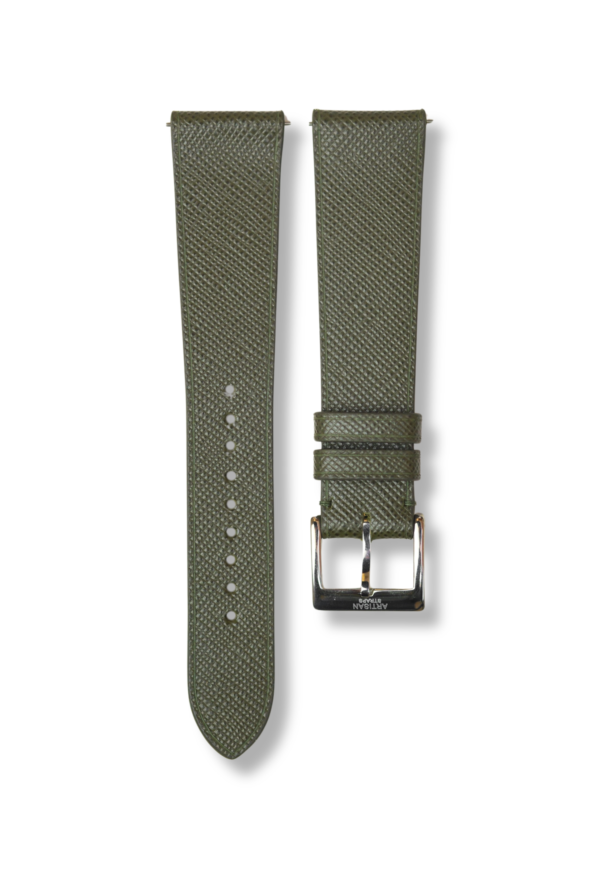 Olive Green Saffiano Stitchless Leather Strap