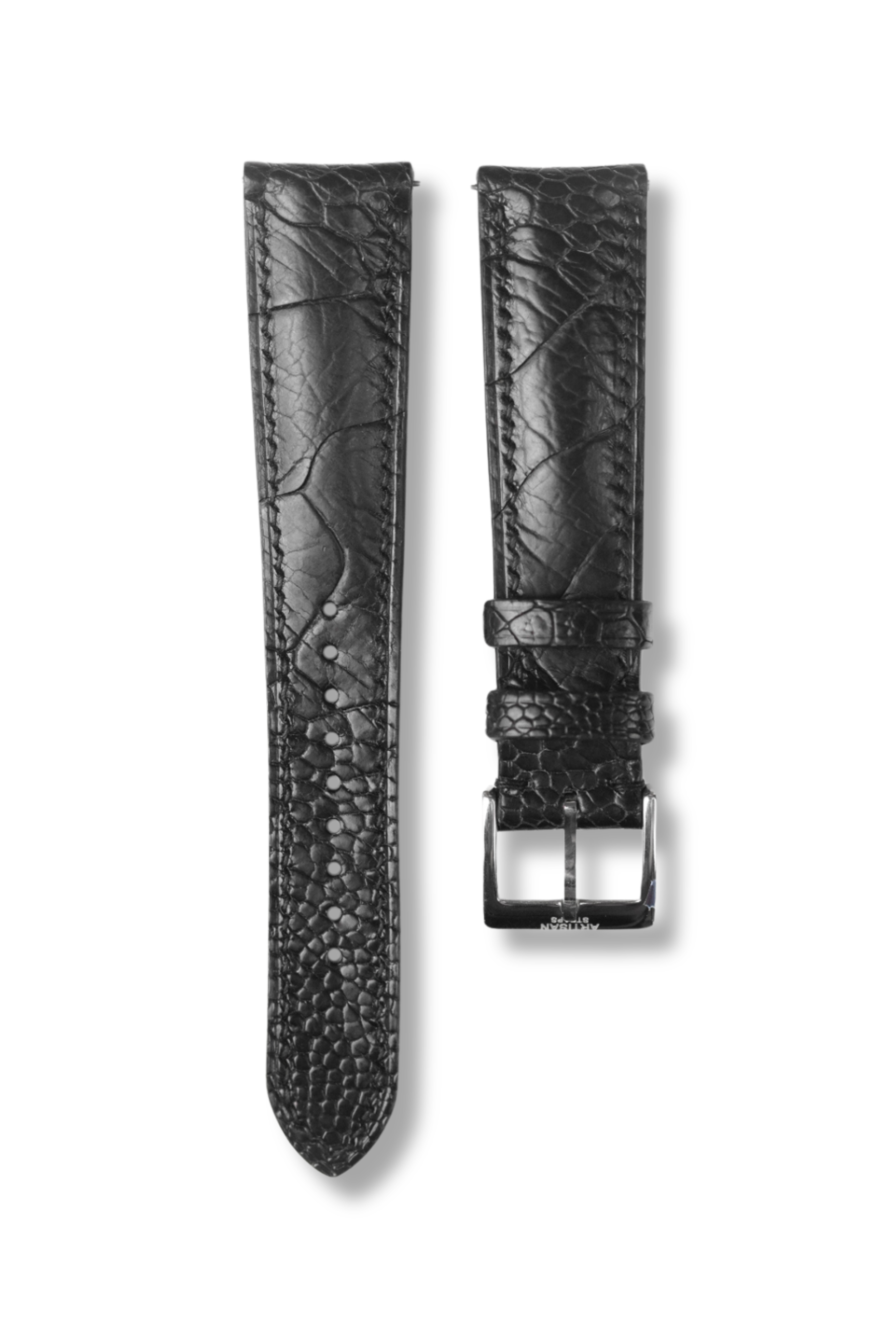 Black Glazed Ostrich Leg (Padded) Leather Strap - Artisan Straps