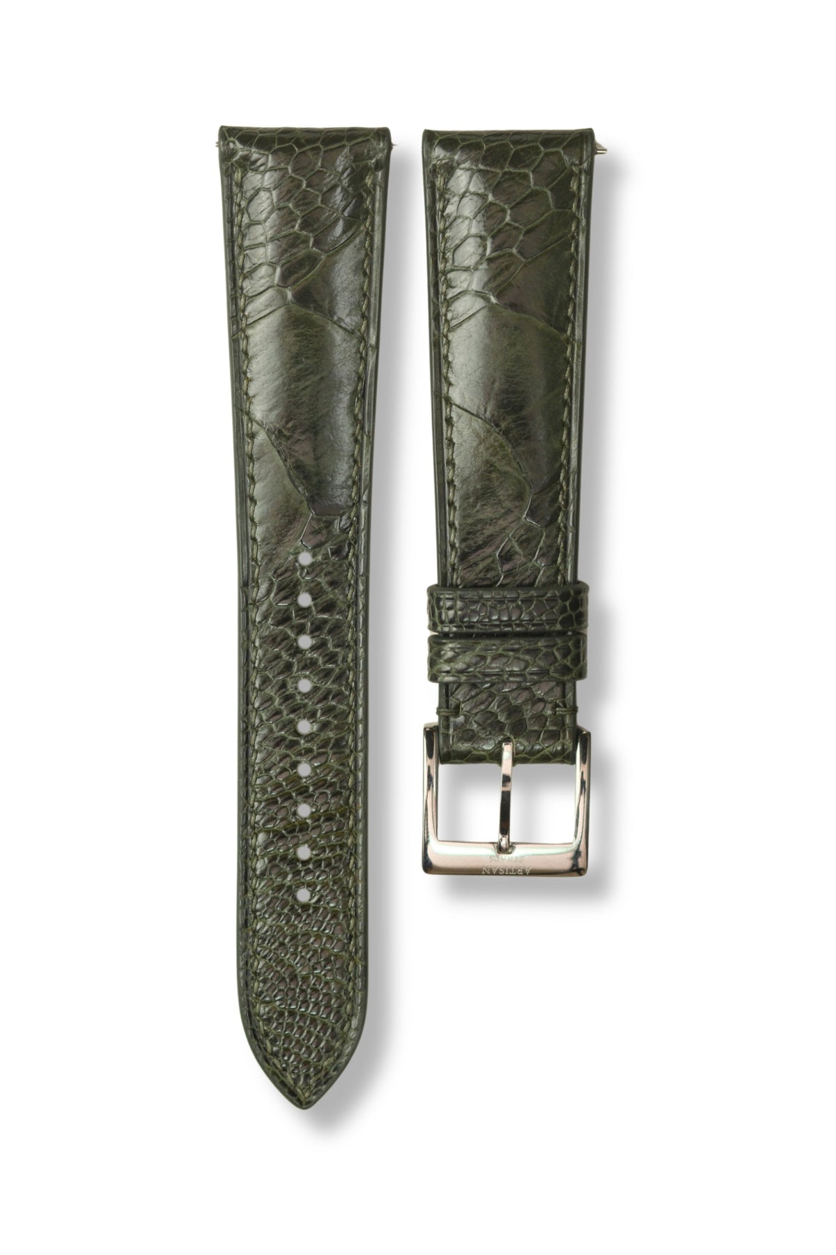Army Green Glazed Ostrich Leg (Padded) Leather Strap - Artisan Straps