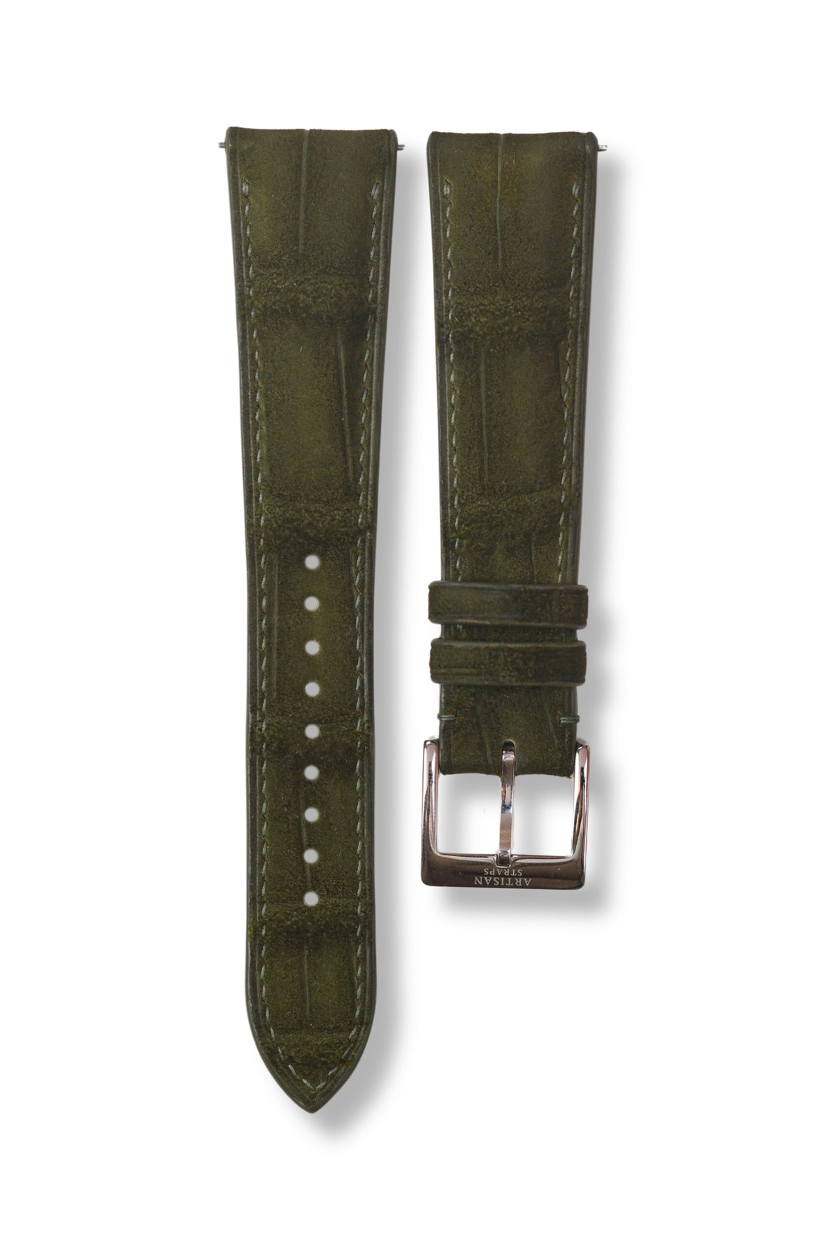 Army Green Nubuck Alligator (Padded) Leather Strap (Made-to-Order) - Artisan Straps