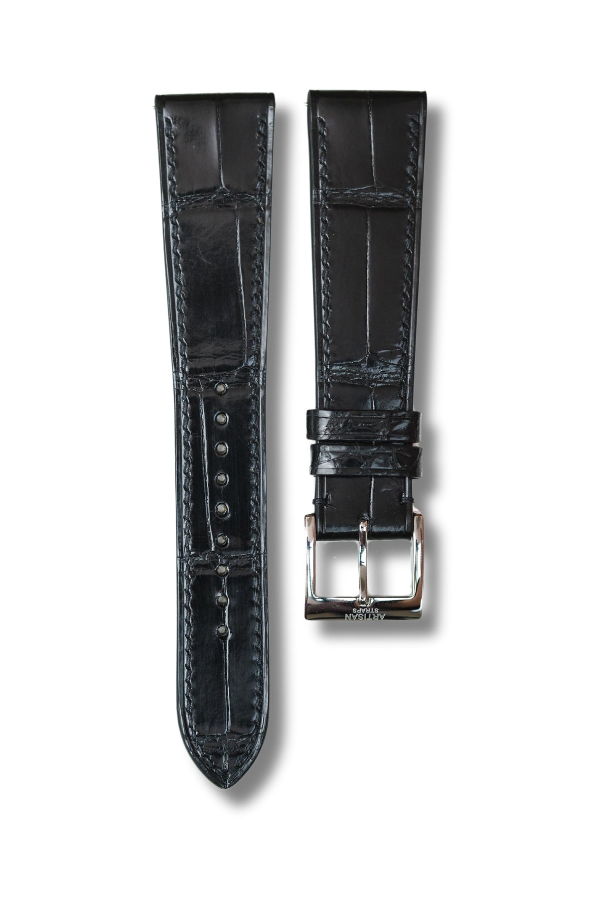 Black Glazed Alligator Leather Strap (Made-to-Order) - Artisan Straps