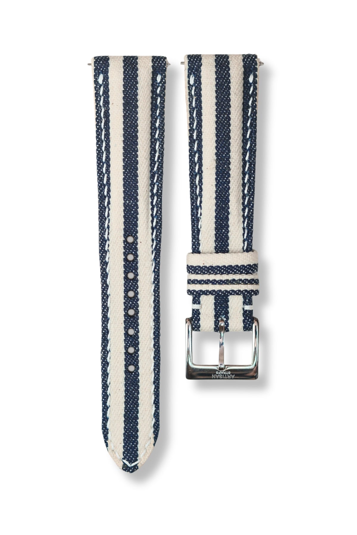 Navy/White Vertical Striped Japanese Denim Strap (Made-to-Order) - Artisan Straps