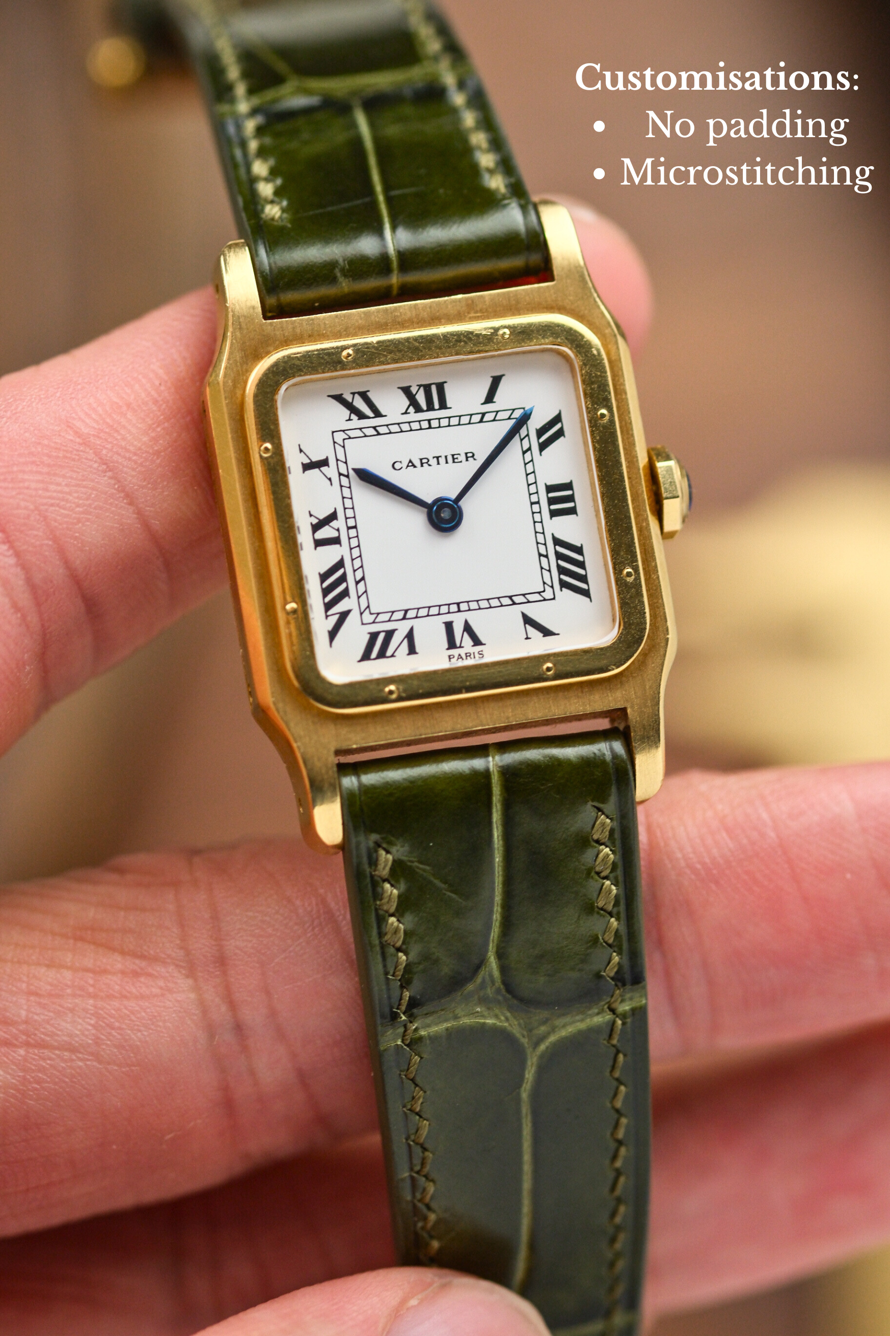 Olive Green Glazed Alligator (Padded) Leather Strap