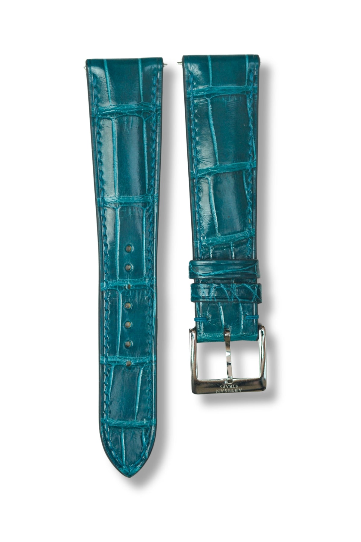 Peacock Blue Glazed Alligator (Padded) Leather Strap (Made-to-Order) - Artisan Straps