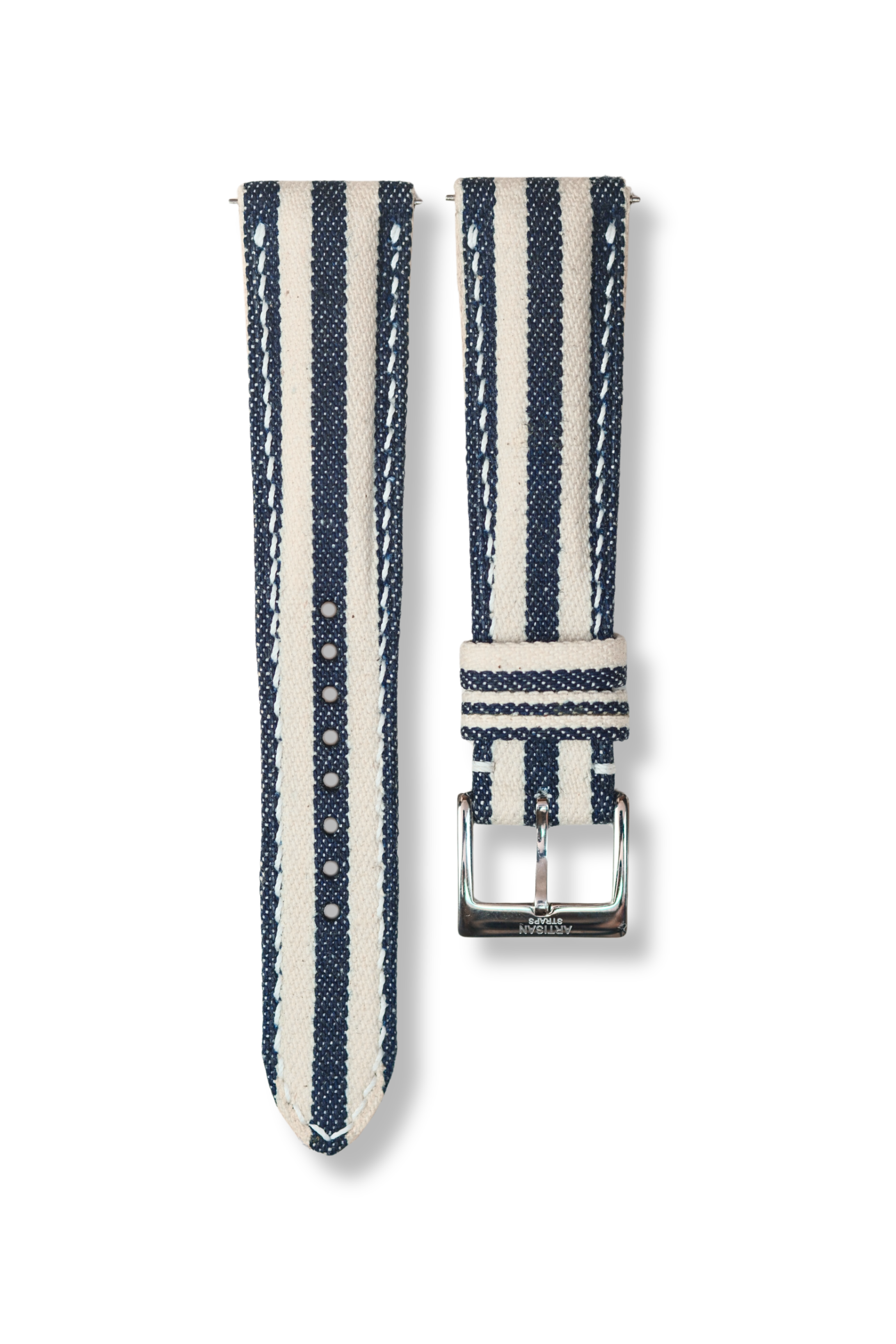 Navy/White Vertical Striped Japanese Denim Strap