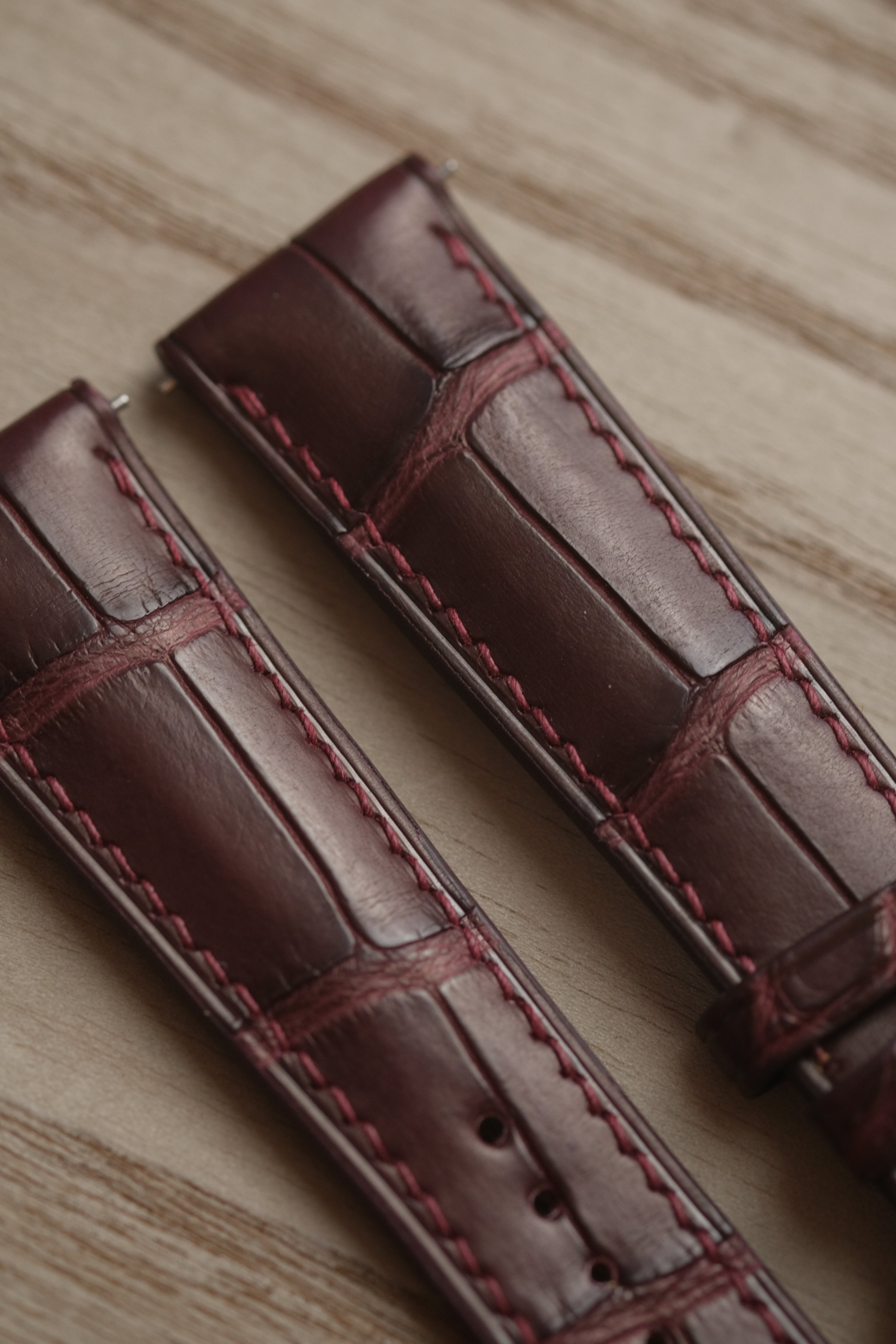 Burgundy Alligator (Padded) Leather Strap - Artisan Straps