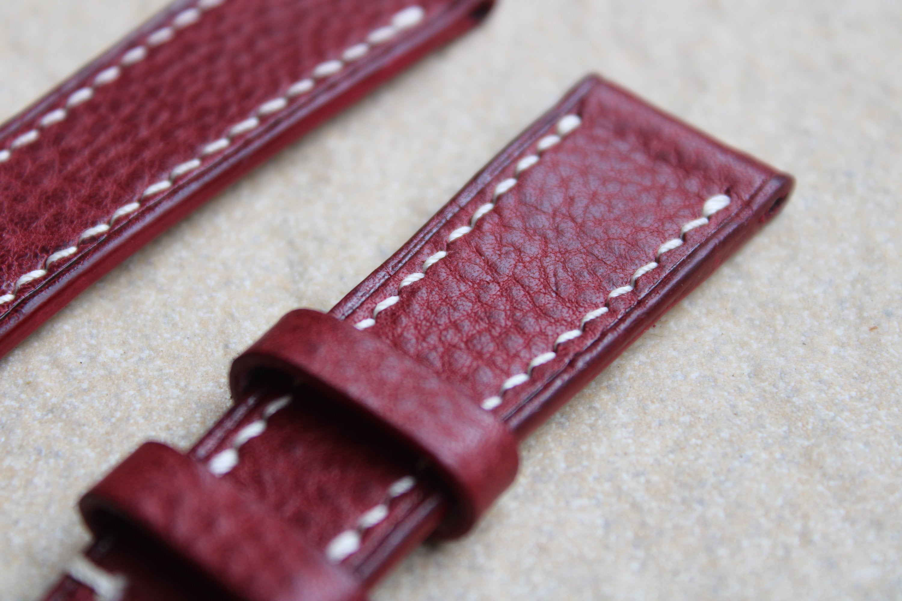 Italian Calf (Minerva Box) Leather Strap in Burgundy - Artisan Straps