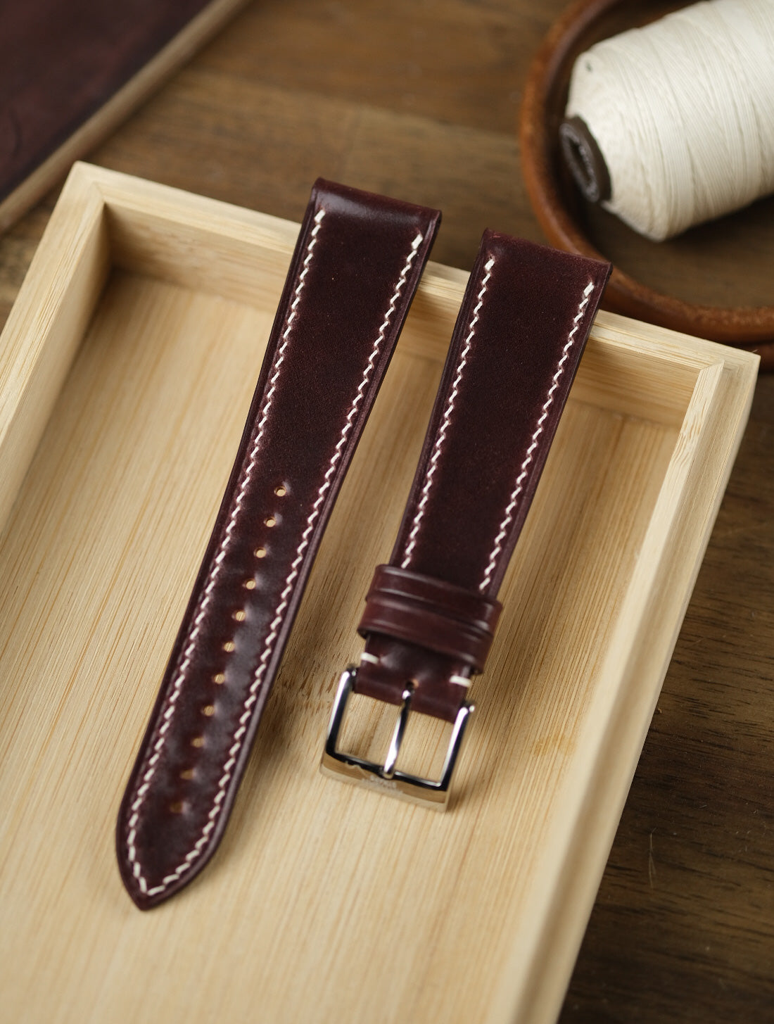Shell Cordovan Leather Strap in Burgundy - Artisan Straps