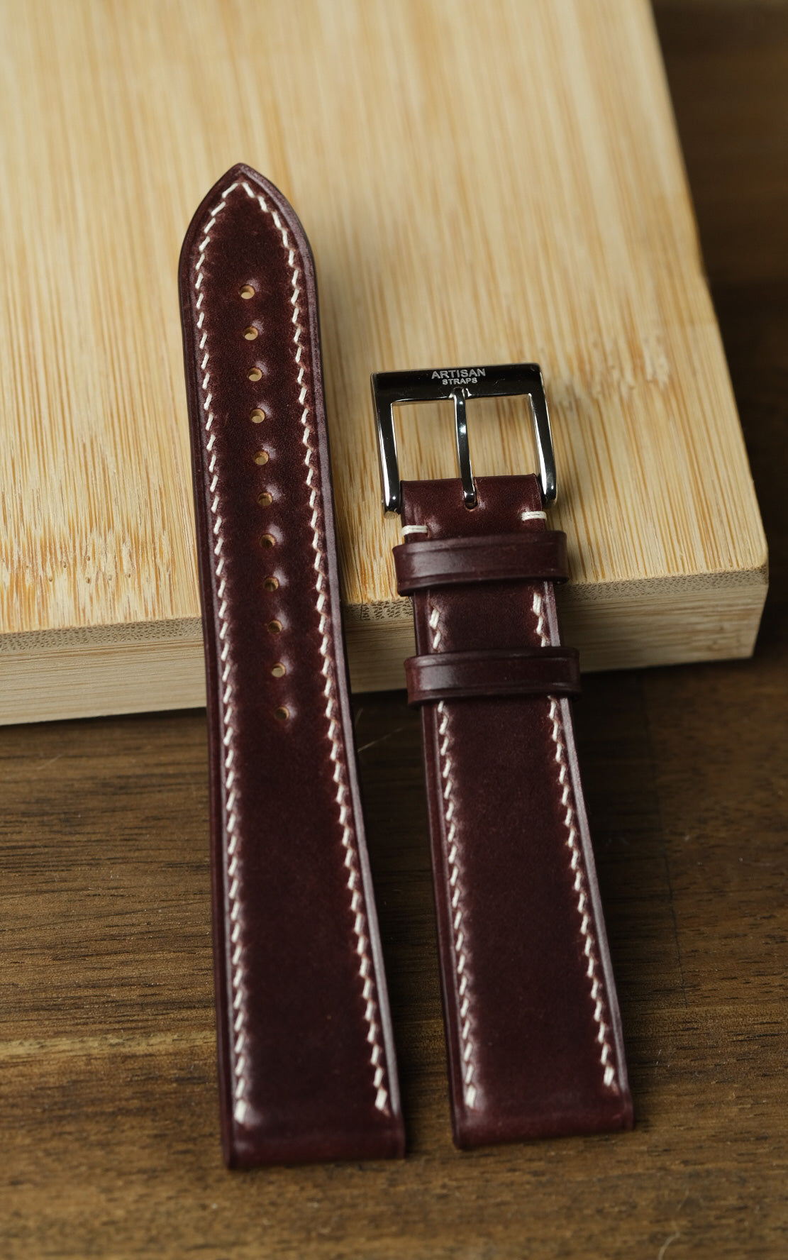 Shell Cordovan Leather Strap in Burgundy - Artisan Straps