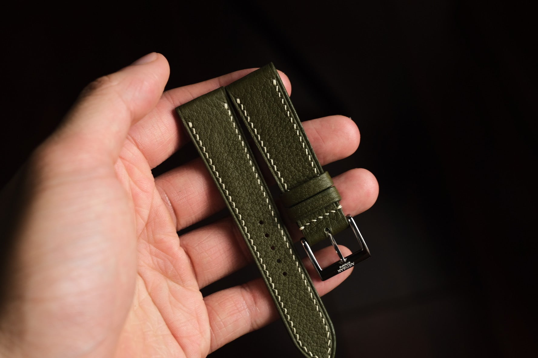 Negonda Shrunken Calf Leather Strap in Olive Green - Artisan Straps
