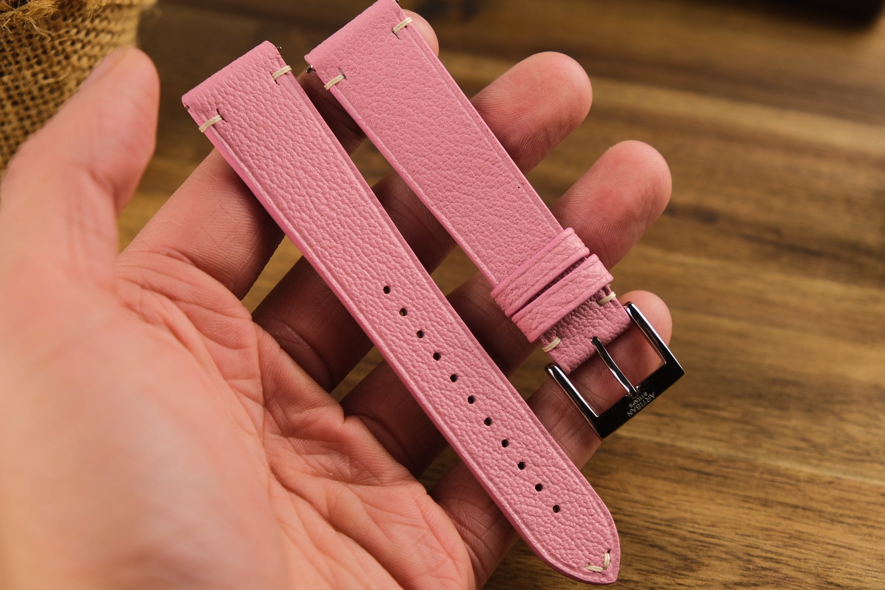 Chèvre (French Goat) Leather Strap in Pink - Artisan Straps