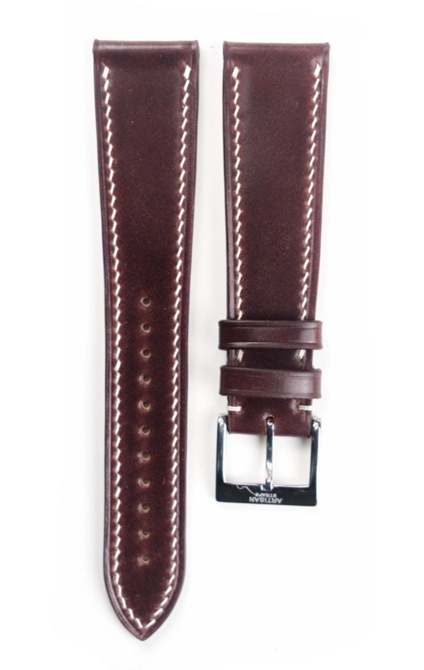 Shell Cordovan Leather Strap in Burgundy - Artisan Straps